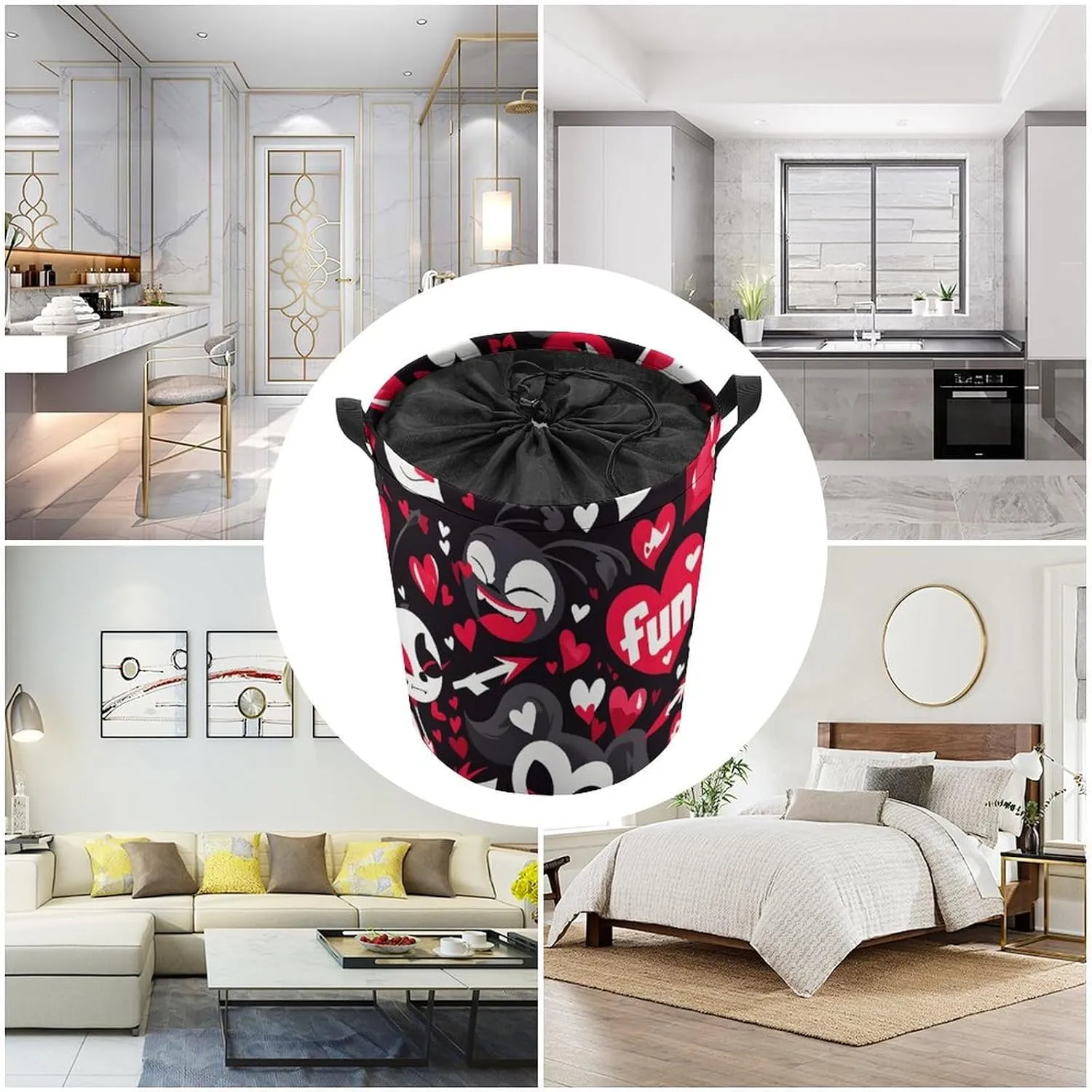 Laundry Hampers, Large Drawstring Laundry Bag, Removable Laundry Bags, Collapsible Storage Bin with Handles for Home Organization, Kids Room, Nursery Pattern