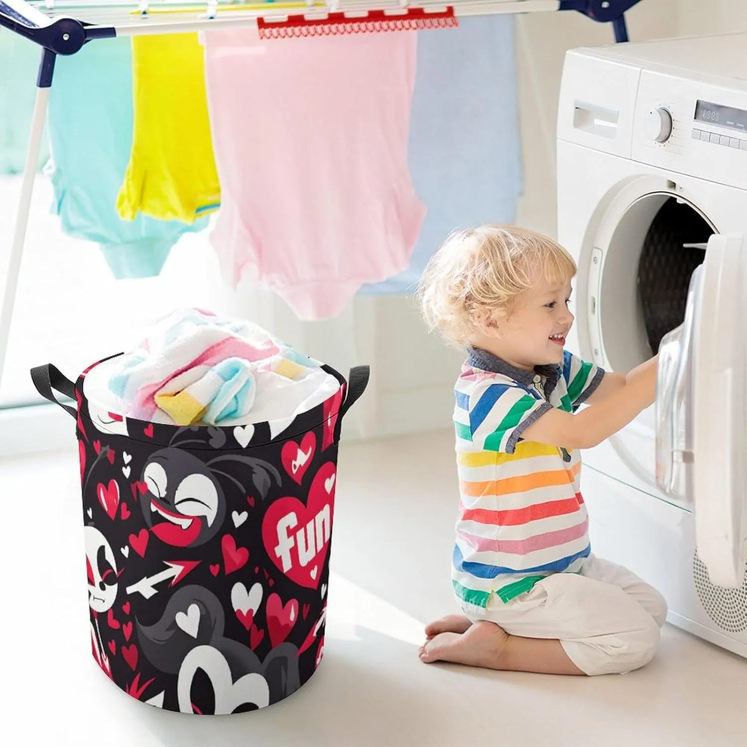 Laundry Hampers, Large Drawstring Laundry Bag, Removable Laundry Bags, Collapsible Storage Bin with Handles for Home Organization, Kids Room, Nursery Pattern