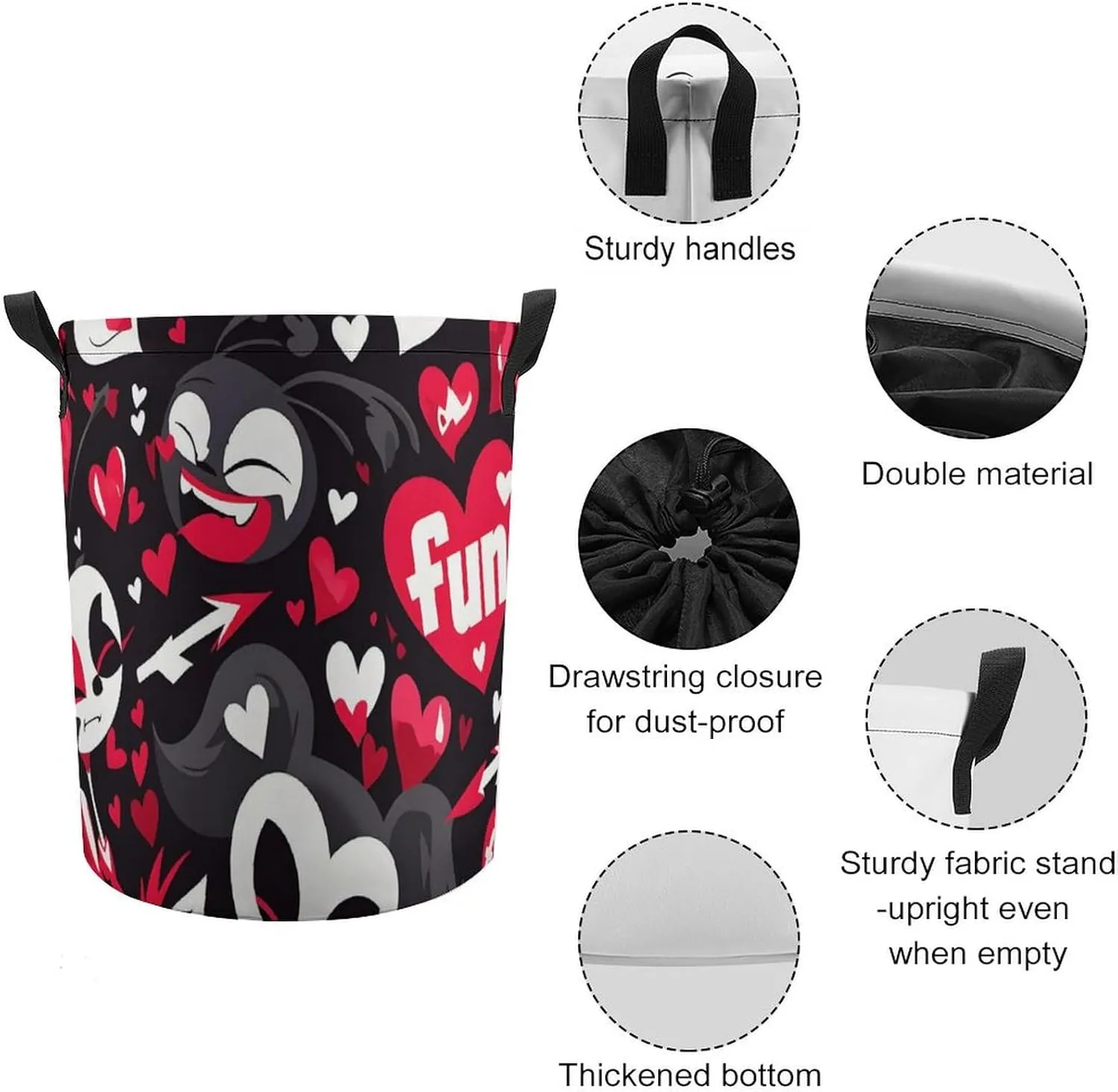 Laundry Hampers, Large Drawstring Laundry Bag, Removable Laundry Bags, Collapsible Storage Bin with Handles for Home Organization, Kids Room, Nursery Pattern