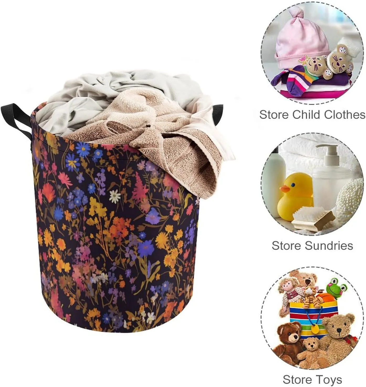 Laundry Hampers, Large Drawstring Laundry Bag, Removable Laundry Bags, Collapsible Storage Bin with Handles for Home Organization, Kids Room, Nursery Purple
