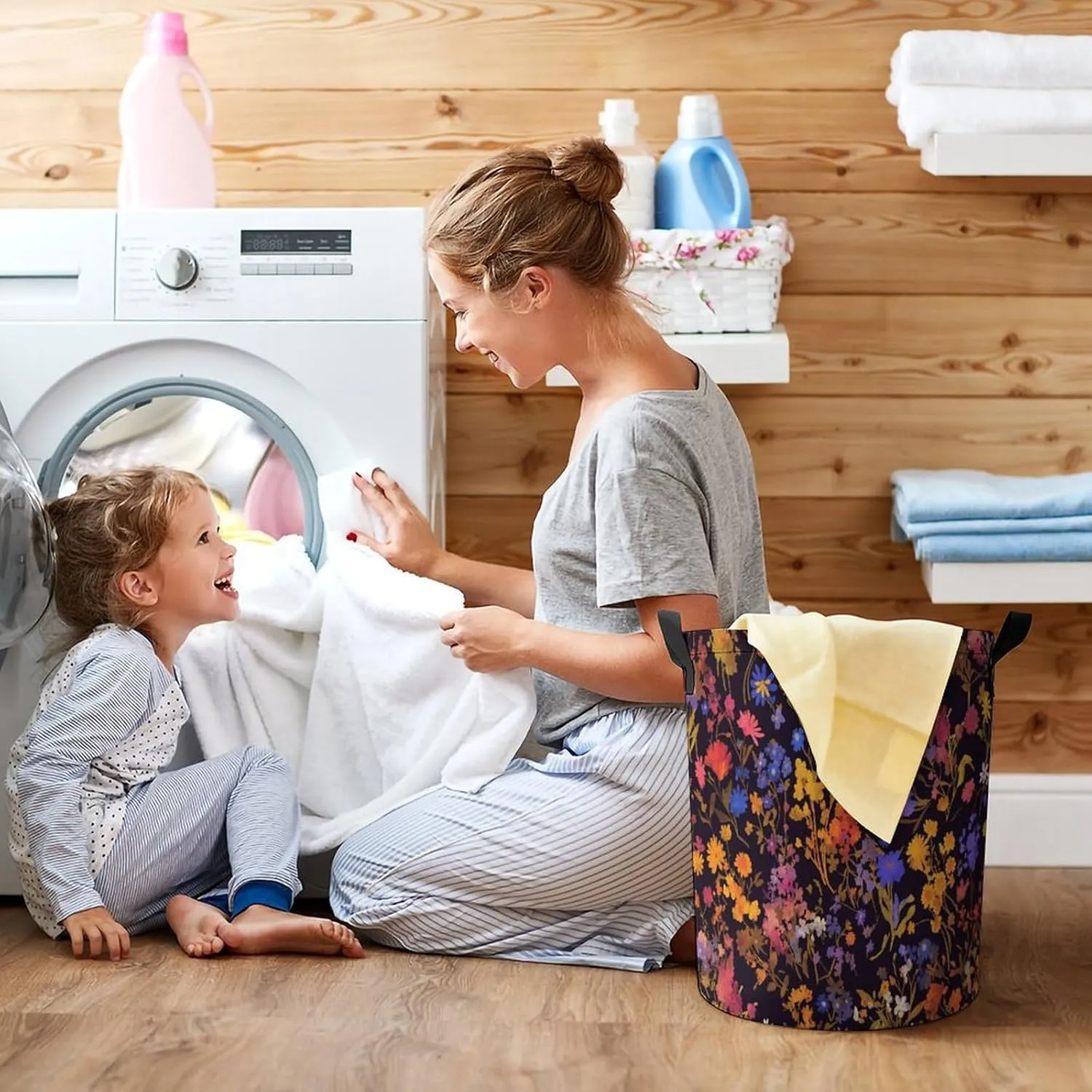 Laundry Hampers, Large Drawstring Laundry Bag, Removable Laundry Bags, Collapsible Storage Bin with Handles for Home Organization, Kids Room, Nursery Purple