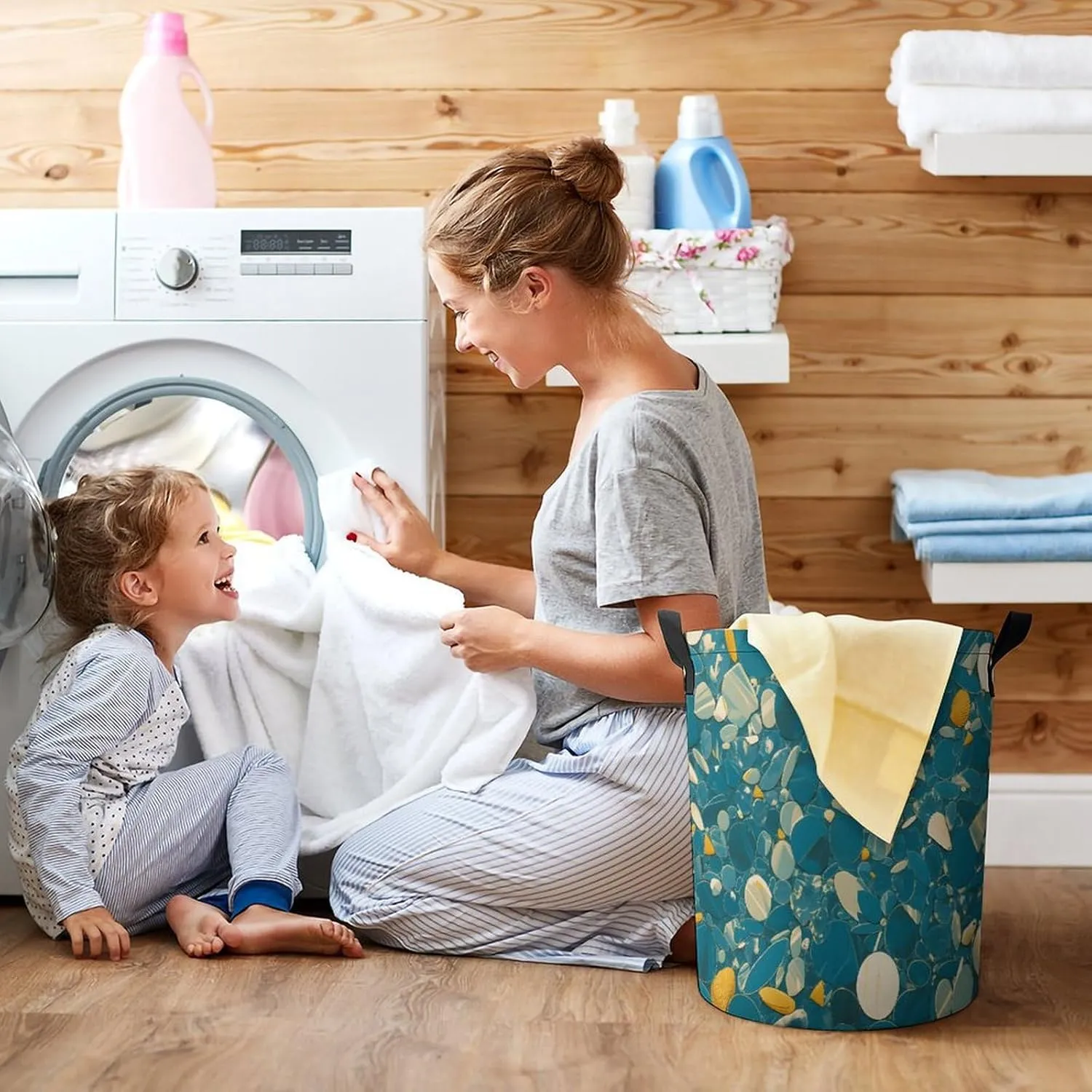 Laundry Hampers, Large Drawstring Laundry Bag, Removable Laundry Bags, Collapsible Storage Bin with Handles for Home Organization, Kids Room, Nursery Textile