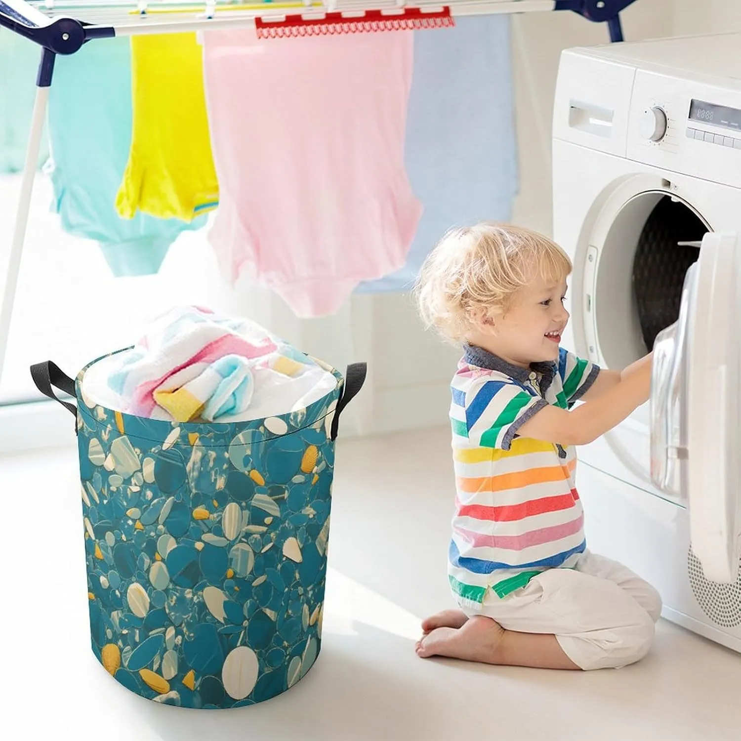 Laundry Hampers, Large Drawstring Laundry Bag, Removable Laundry Bags, Collapsible Storage Bin with Handles for Home Organization, Kids Room, Nursery Textile