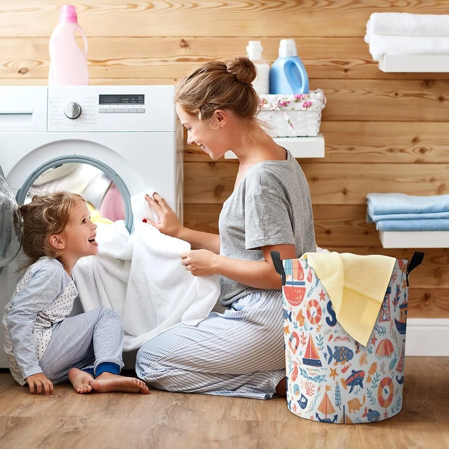 Laundry Hampers, Large Drawstring Laundry Bag, Removable Laundry Bags, Collapsible Storage Bin with Handles for Home Organization, Kids Room, Nursery Textile