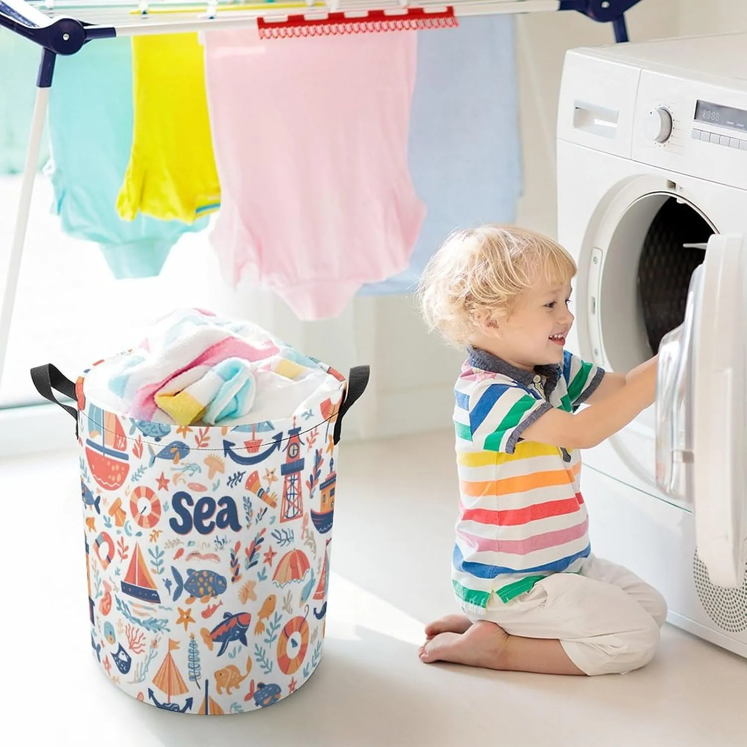 Laundry Hampers, Large Drawstring Laundry Bag, Removable Laundry Bags, Collapsible Storage Bin with Handles for Home Organization, Kids Room, Nursery Textile