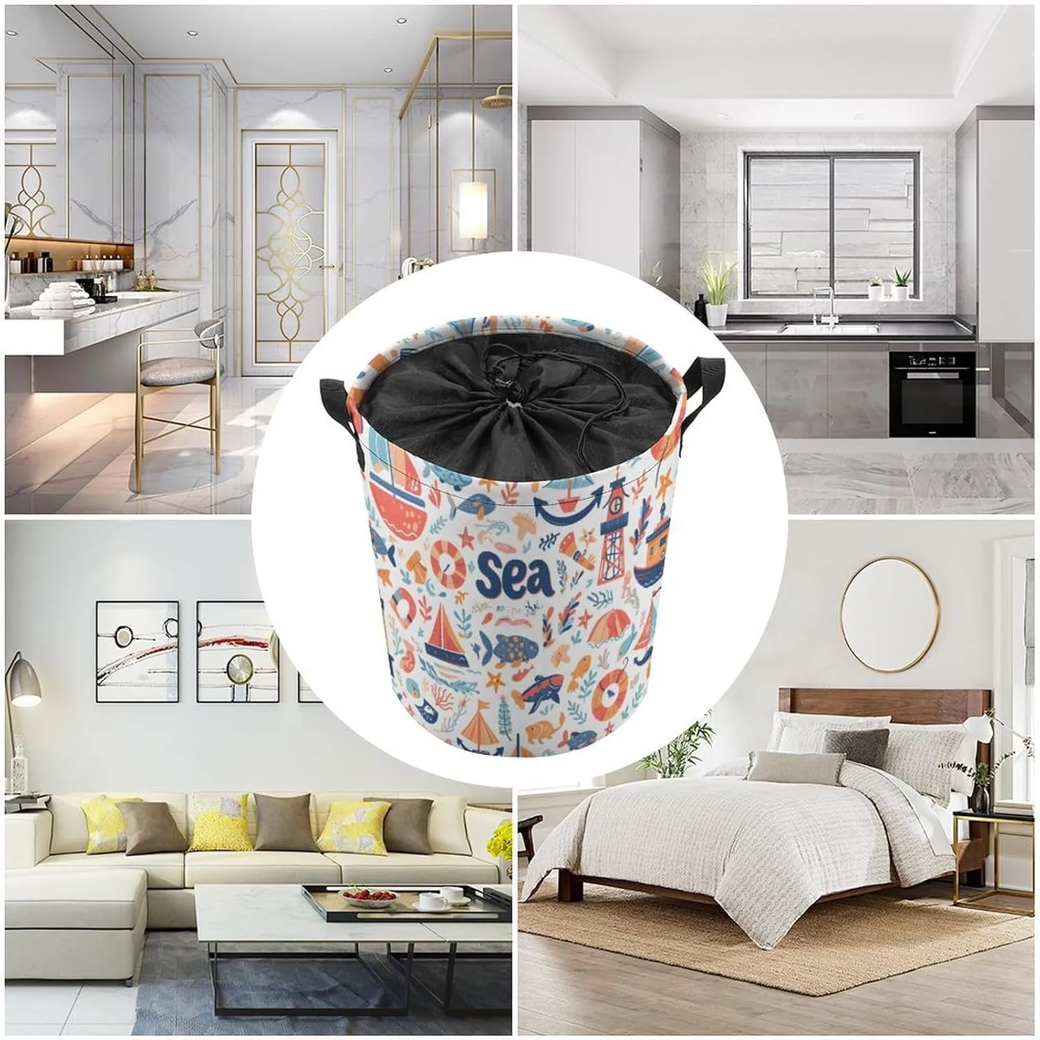 Laundry Hampers, Large Drawstring Laundry Bag, Removable Laundry Bags, Collapsible Storage Bin with Handles for Home Organization, Kids Room, Nursery Textile