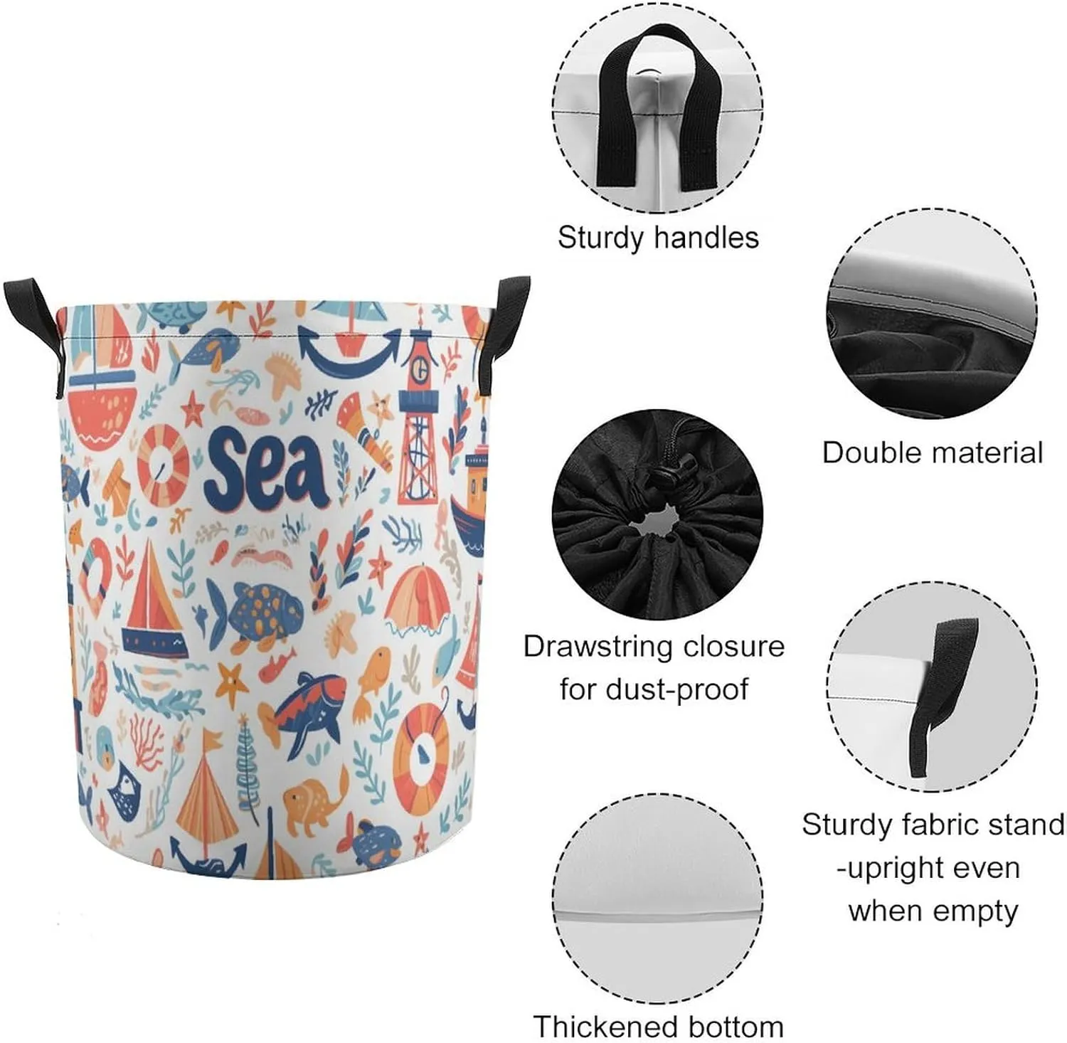Laundry Hampers, Large Drawstring Laundry Bag, Removable Laundry Bags, Collapsible Storage Bin with Handles for Home Organization, Kids Room, Nursery Textile