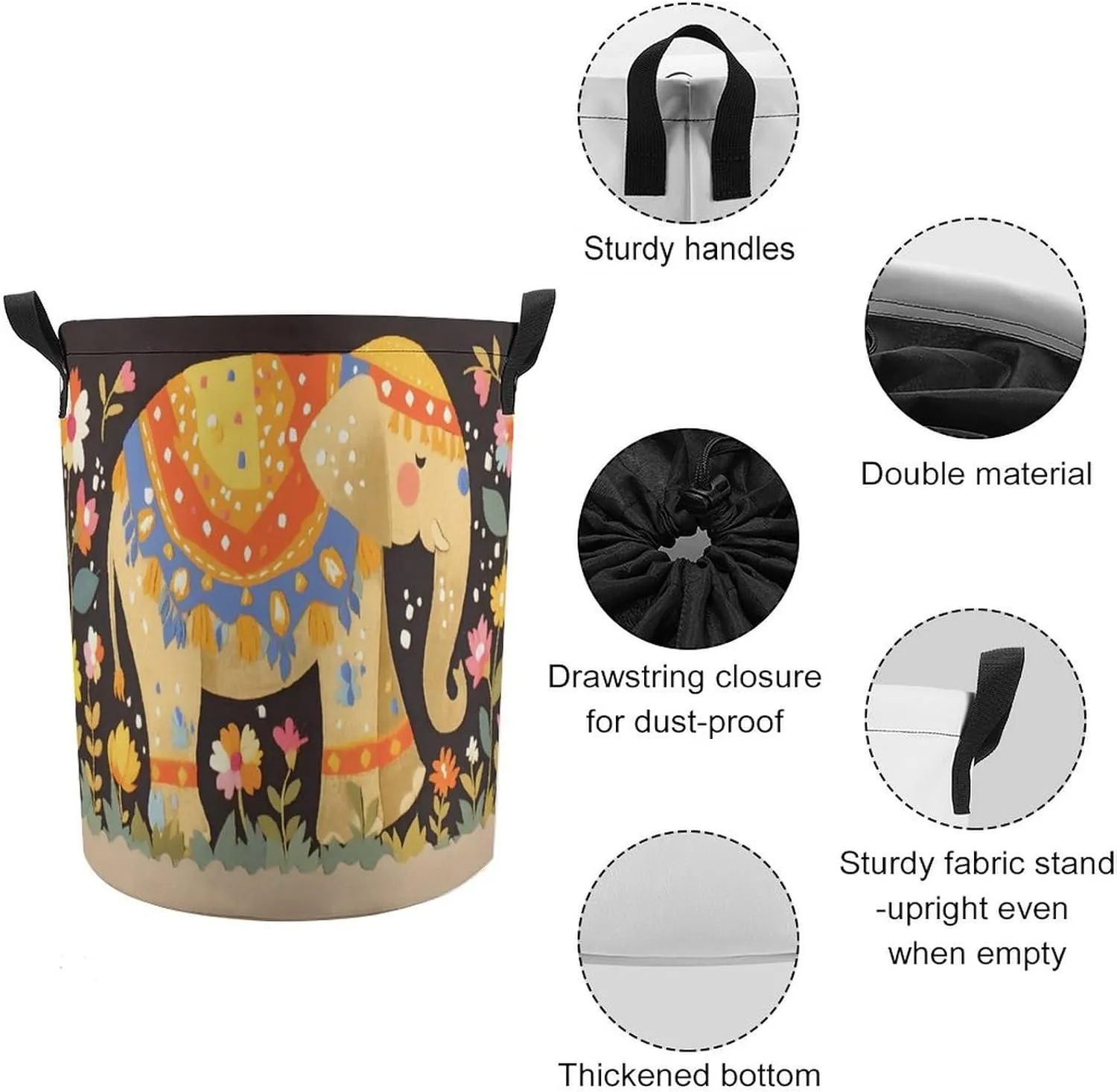 Laundry Hampers, Large Drawstring Laundry Bag, Removable Laundry Bags, Collapsible Storage Bin with Handles for Home Organization, Kids Room, Nursery Vertebrate