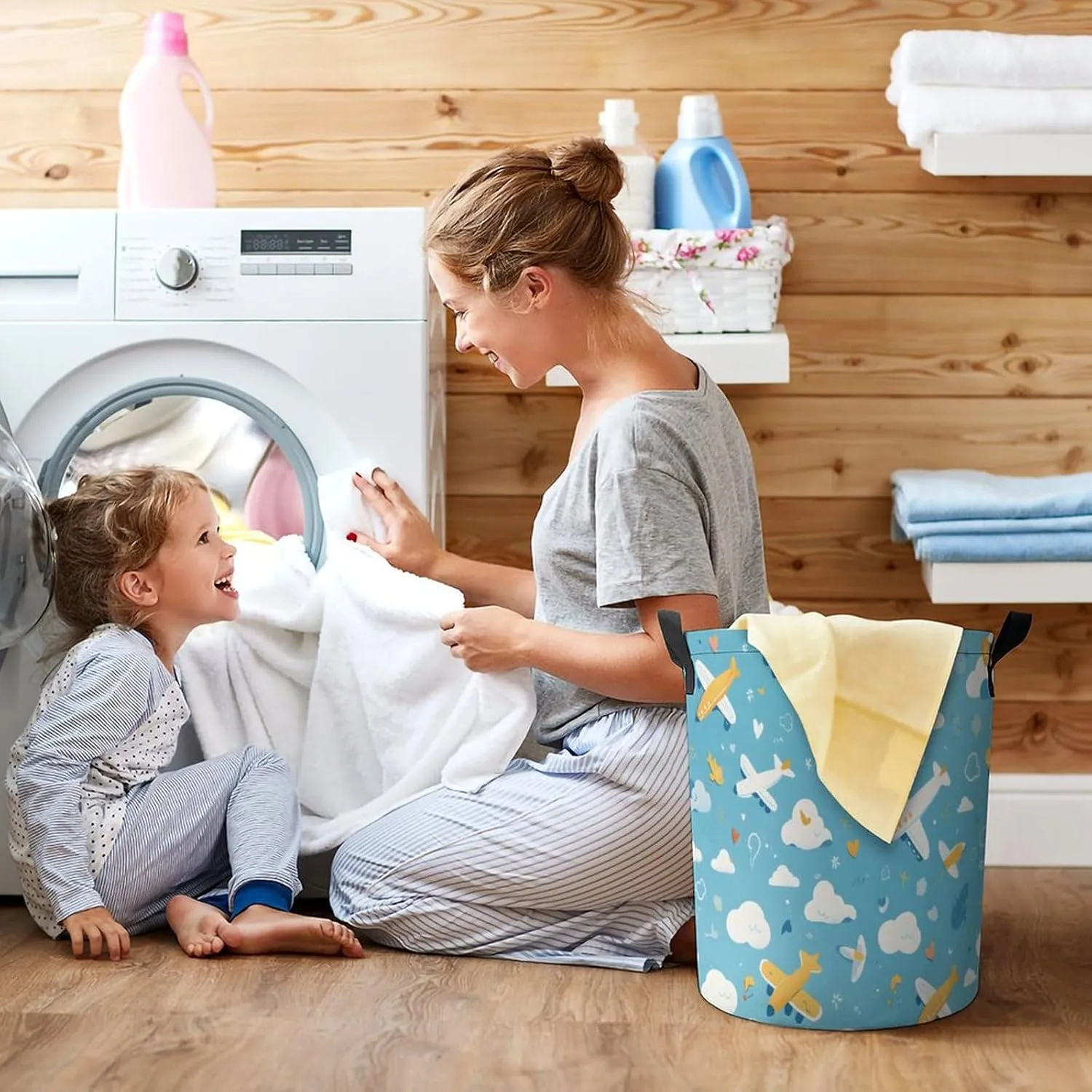 Laundry Hampers, Large Drawstring Laundry Bag, Removable Laundry Bags, Collapsible Storage Bin with Handles for Home Organization, Kids Room, Nursery Vertebrate