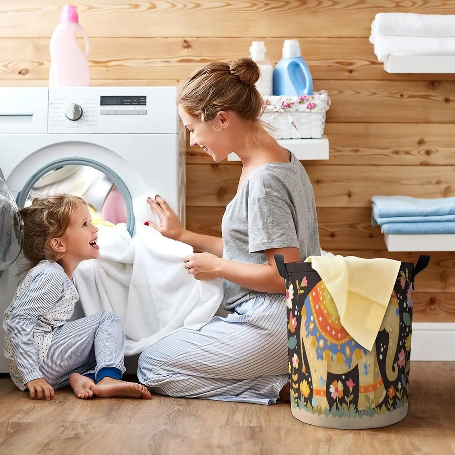 Laundry Hampers, Large Drawstring Laundry Bag, Removable Laundry Bags, Collapsible Storage Bin with Handles for Home Organization, Kids Room, Nursery Vertebrate