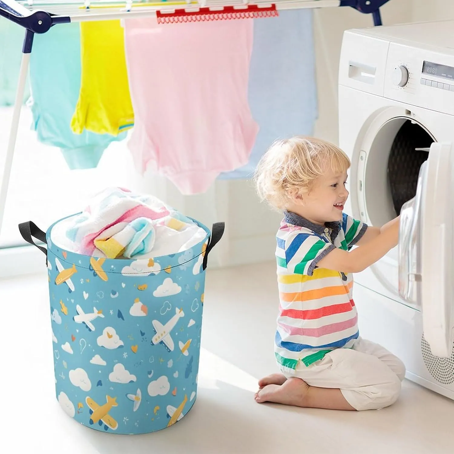Laundry Hampers, Large Drawstring Laundry Bag, Removable Laundry Bags, Collapsible Storage Bin with Handles for Home Organization, Kids Room, Nursery Vertebrate