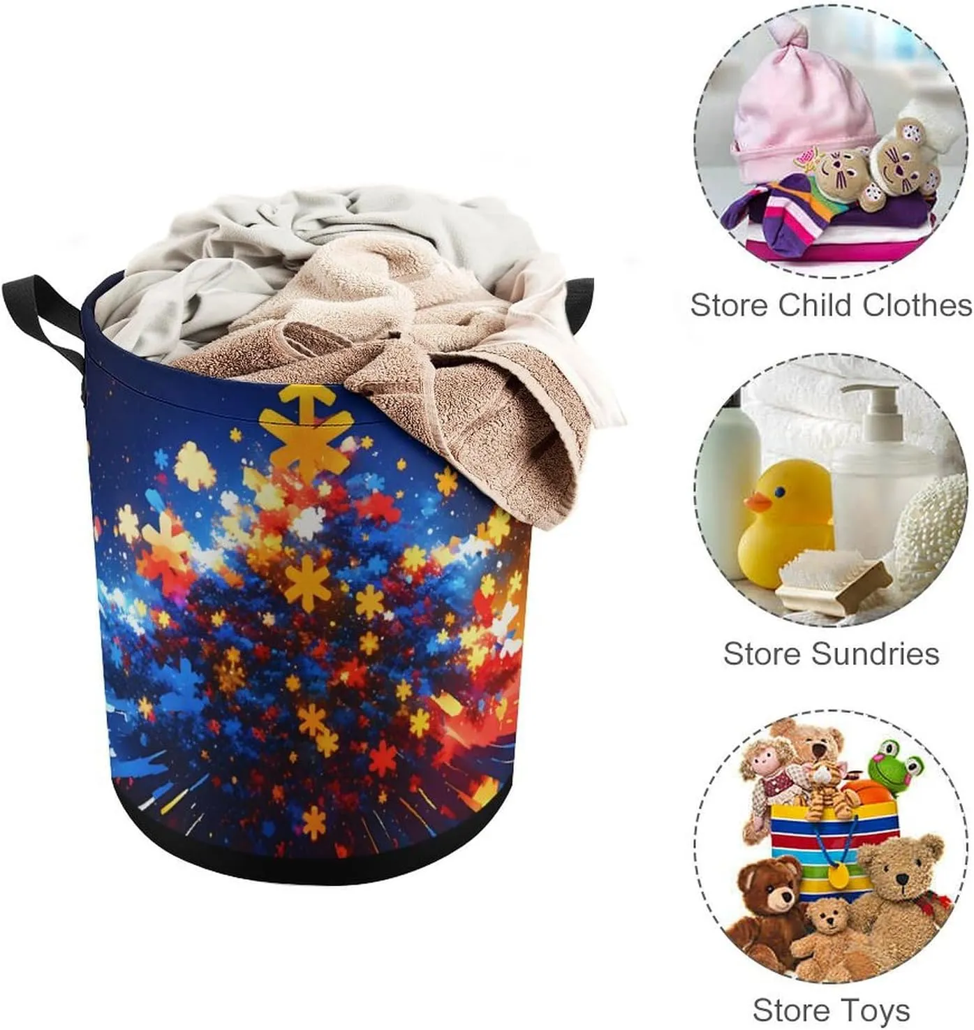 Laundry Hampers, Large Drawstring Laundry Bag, Removable Laundry Bags, Collapsible Storage Bin with Handles for Home Organization, Kids Room, Nursery World