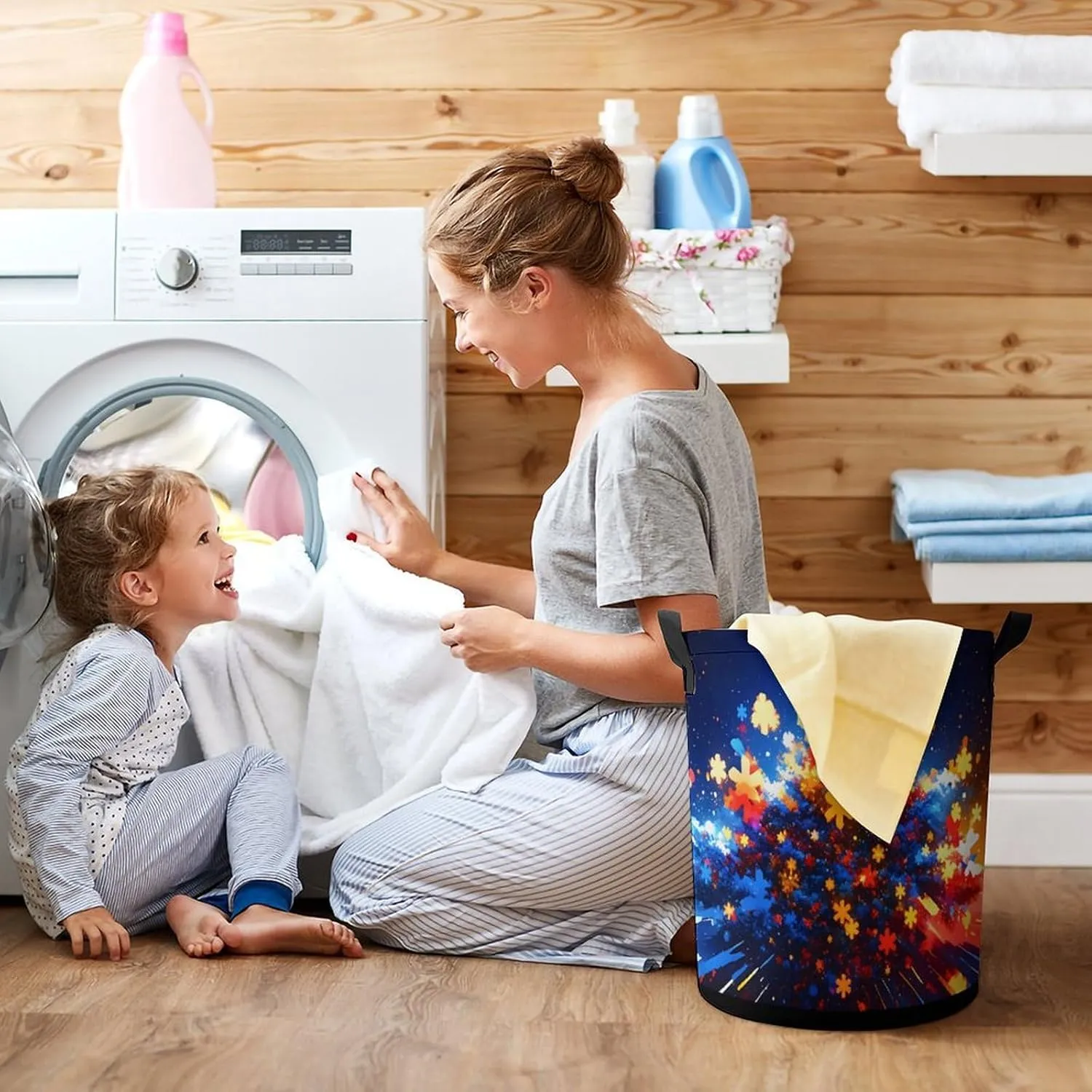 Laundry Hampers, Large Drawstring Laundry Bag, Removable Laundry Bags, Collapsible Storage Bin with Handles for Home Organization, Kids Room, Nursery World