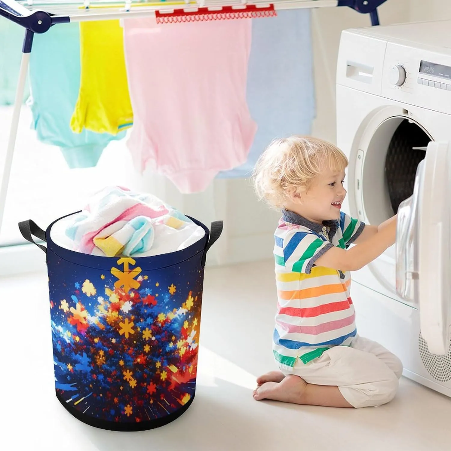 Laundry Hampers, Large Drawstring Laundry Bag, Removable Laundry Bags, Collapsible Storage Bin with Handles for Home Organization, Kids Room, Nursery World