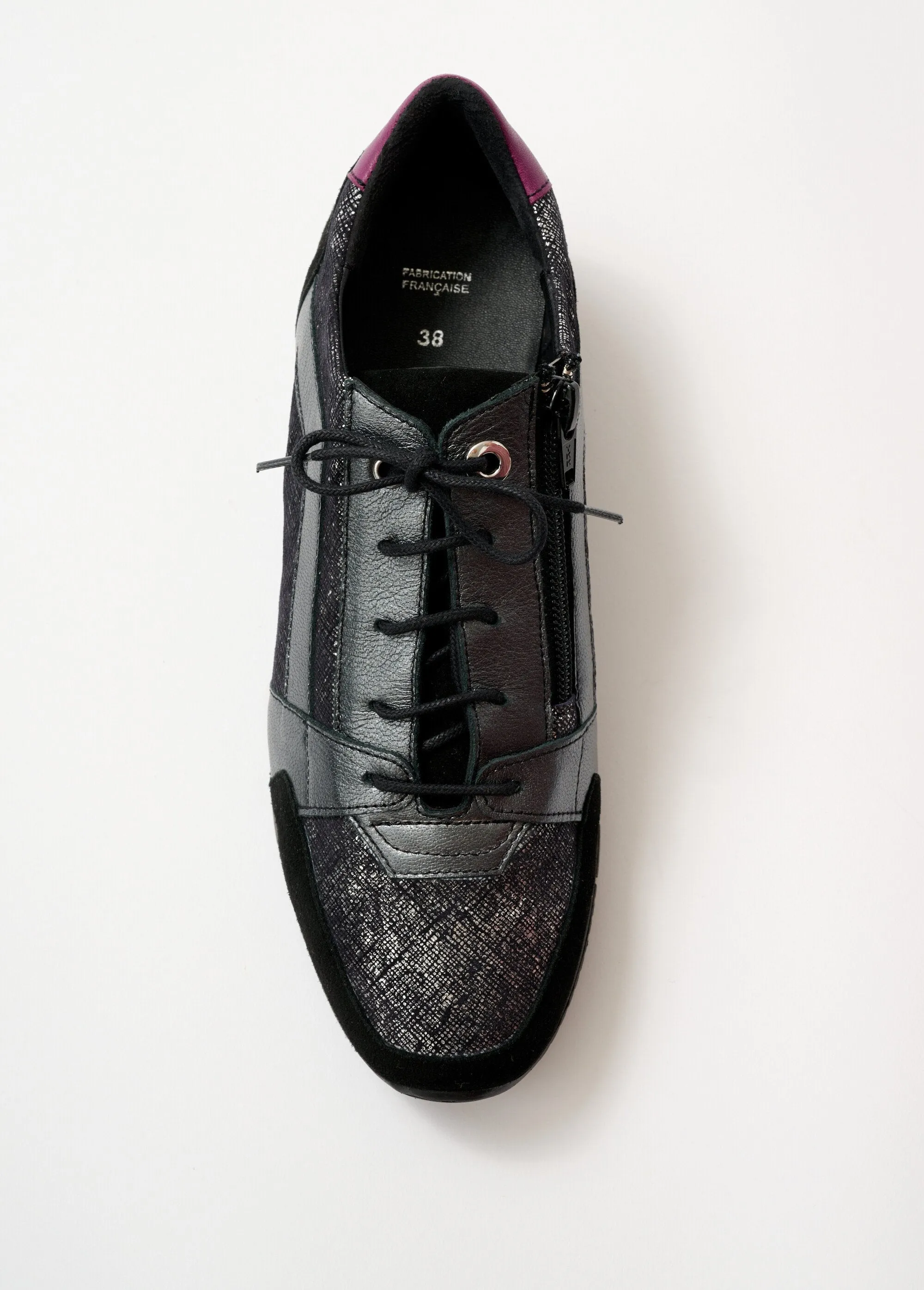 Leather derby comfort width laced and zipped
