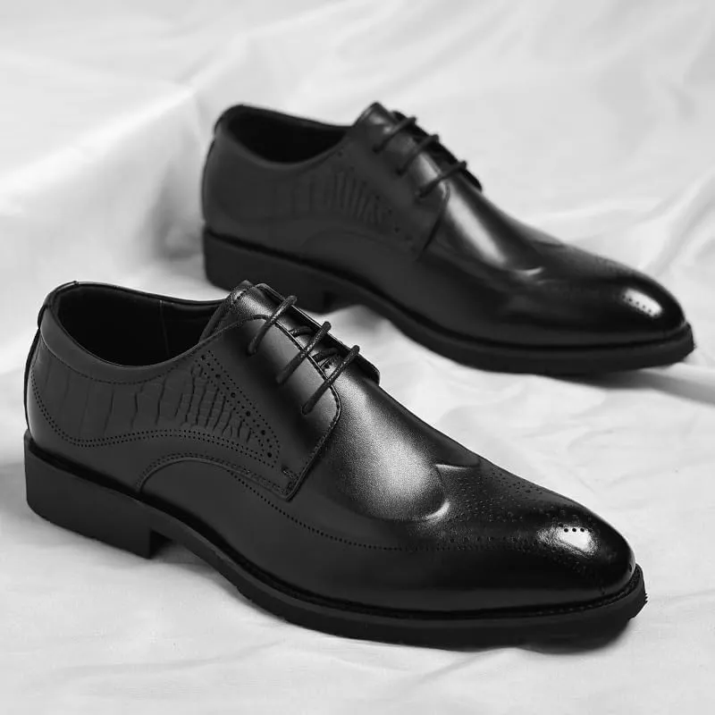 Leather Dress Shoes Men's Breathable Leather Wingtip Brogue Oxfords