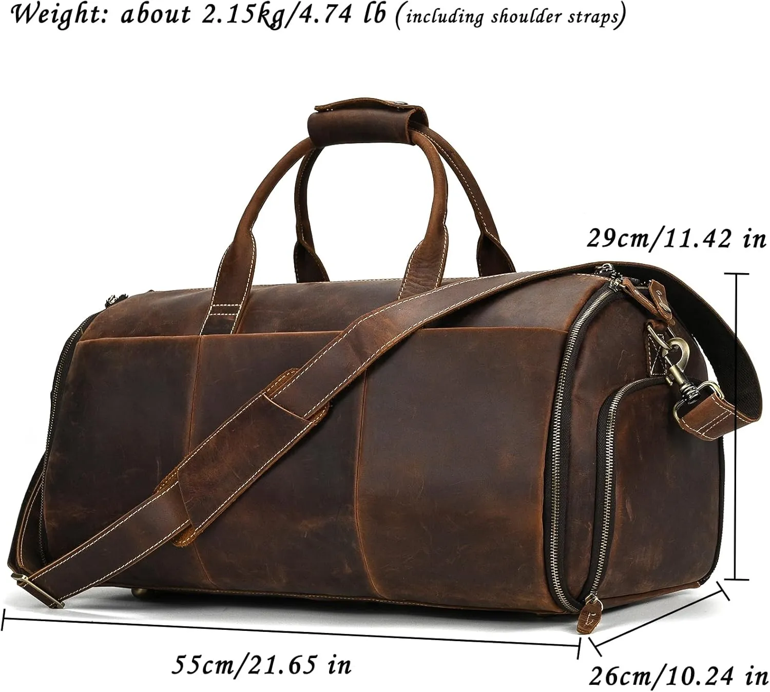 Leather Garment Bag for Men, Convertible Carry on Garment Duffel Bag for Travel Weekender Bag 2 in 1 Hanging Suitcase Suit Bag, 2201 Brown