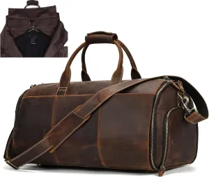 Leather Garment Bag for Men, Convertible Carry on Garment Duffel Bag for Travel Weekender Bag 2 in 1 Hanging Suitcase Suit Bag, 2201 Brown