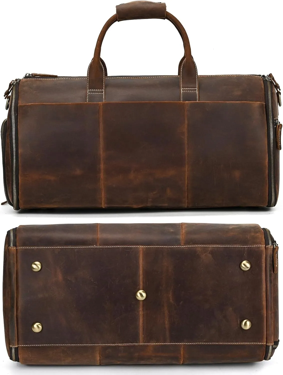 Leather Garment Bag for Men, Convertible Carry on Garment Duffel Bag for Travel Weekender Bag 2 in 1 Hanging Suitcase Suit Bag, 2201 Brown