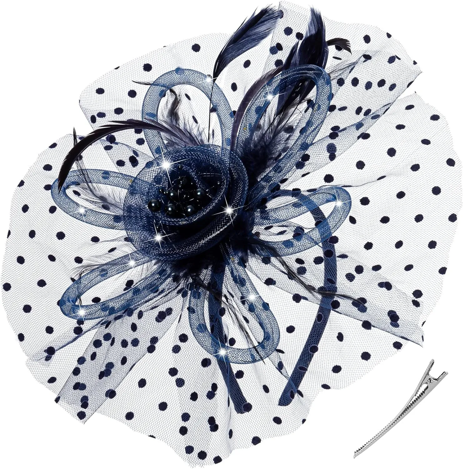 LED Light up Fascinator Hats Kentucky Fascinator Derby Flower Headband Feather Mesh Wedding Hair Clip for Women