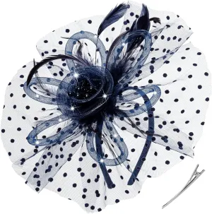 LED Light up Fascinator Hats Kentucky Fascinator Derby Flower Headband Feather Mesh Wedding Hair Clip for Women