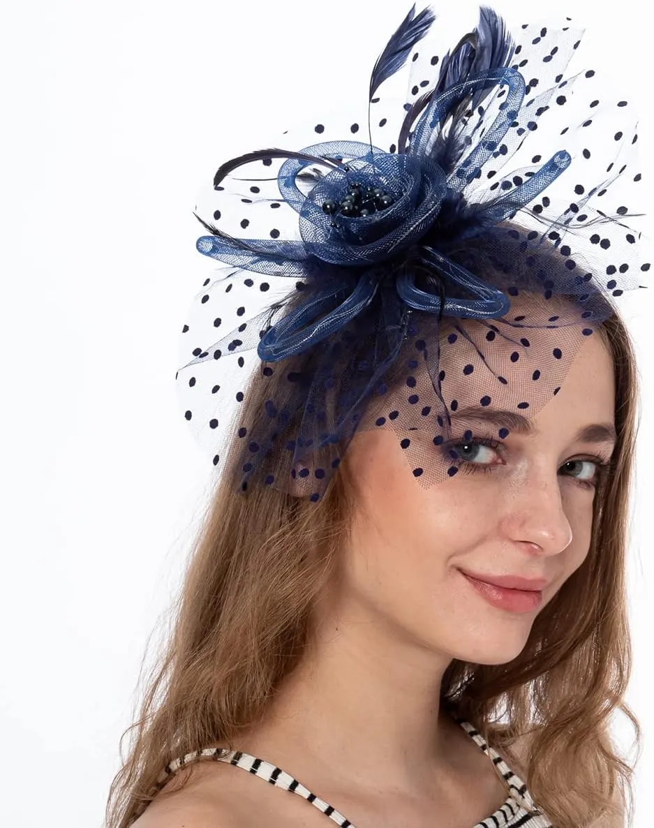 LED Light up Fascinator Hats Kentucky Fascinator Derby Flower Headband Feather Mesh Wedding Hair Clip for Women
