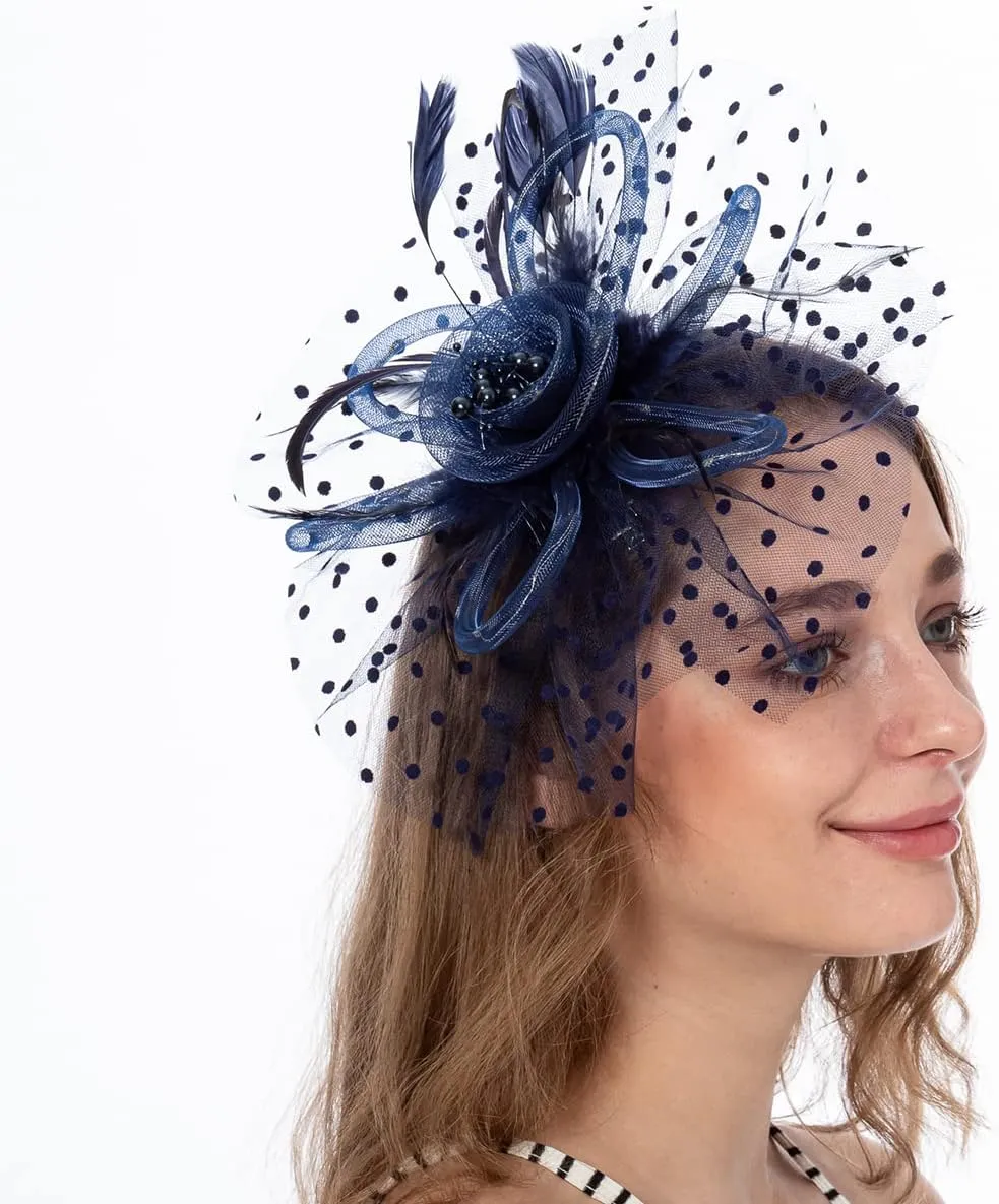 LED Light up Fascinator Hats Kentucky Fascinator Derby Flower Headband Feather Mesh Wedding Hair Clip for Women