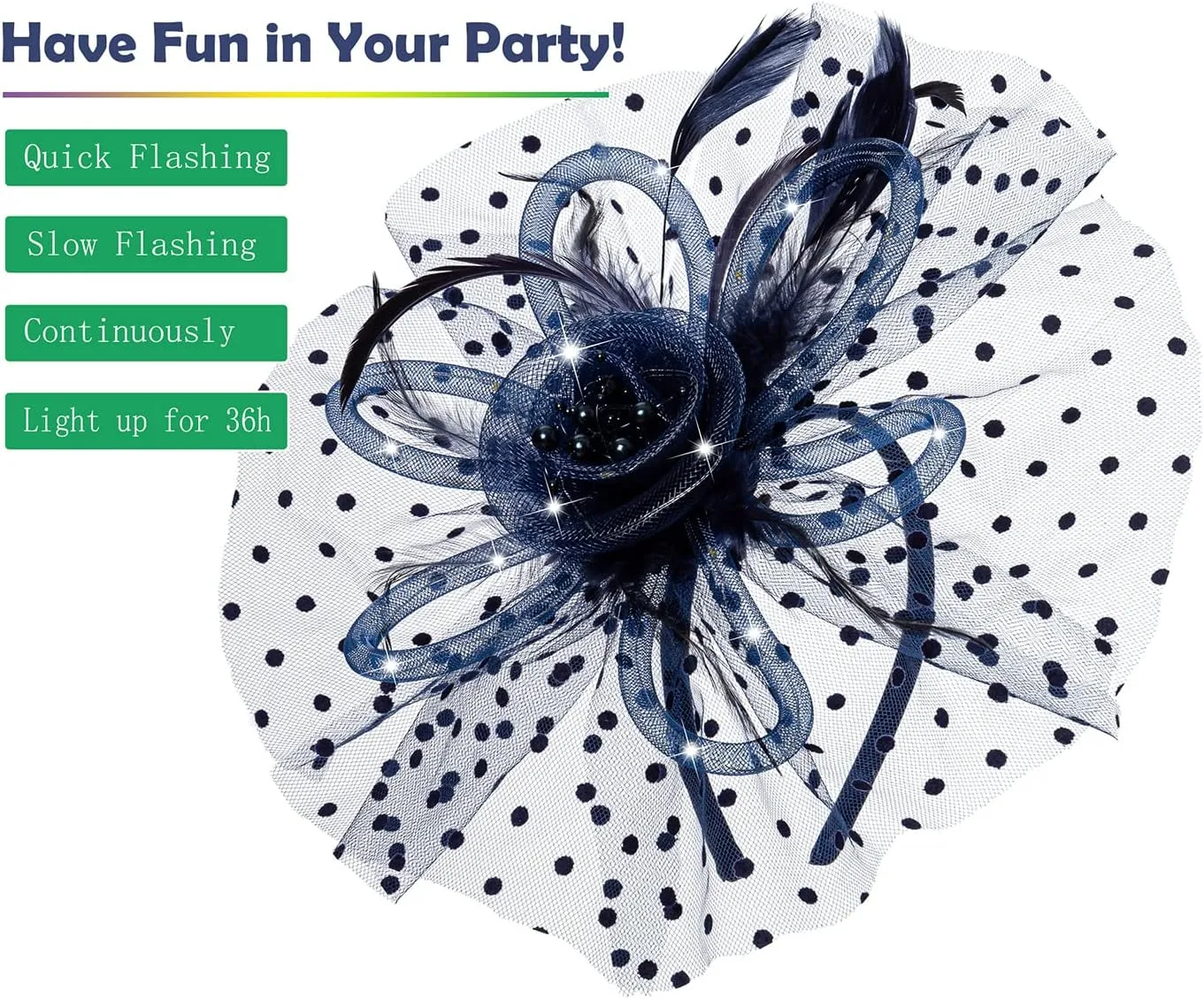 LED Light up Fascinator Hats Kentucky Fascinator Derby Flower Headband Feather Mesh Wedding Hair Clip for Women