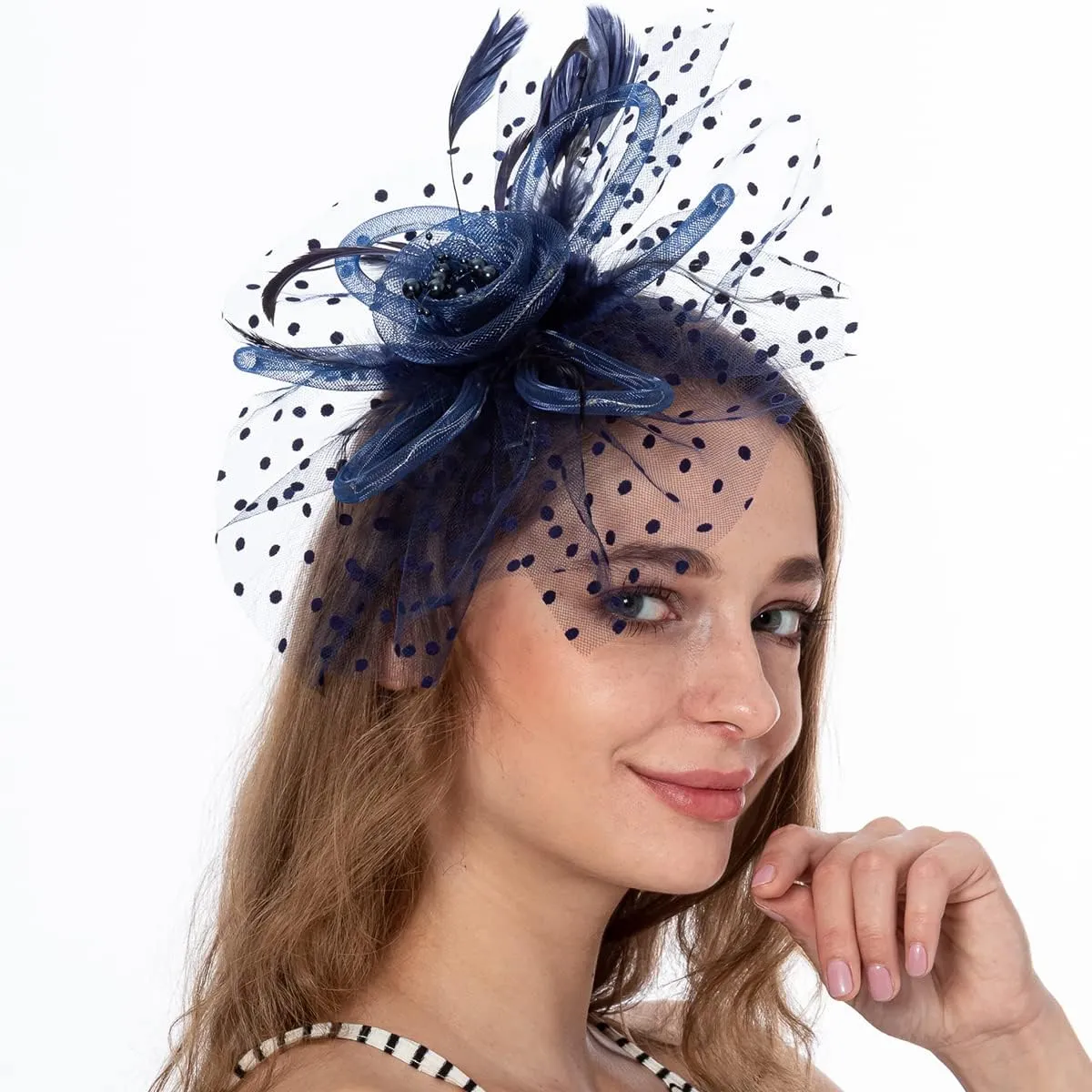 LED Light up Fascinator Hats Kentucky Fascinator Derby Flower Headband Feather Mesh Wedding Hair Clip for Women