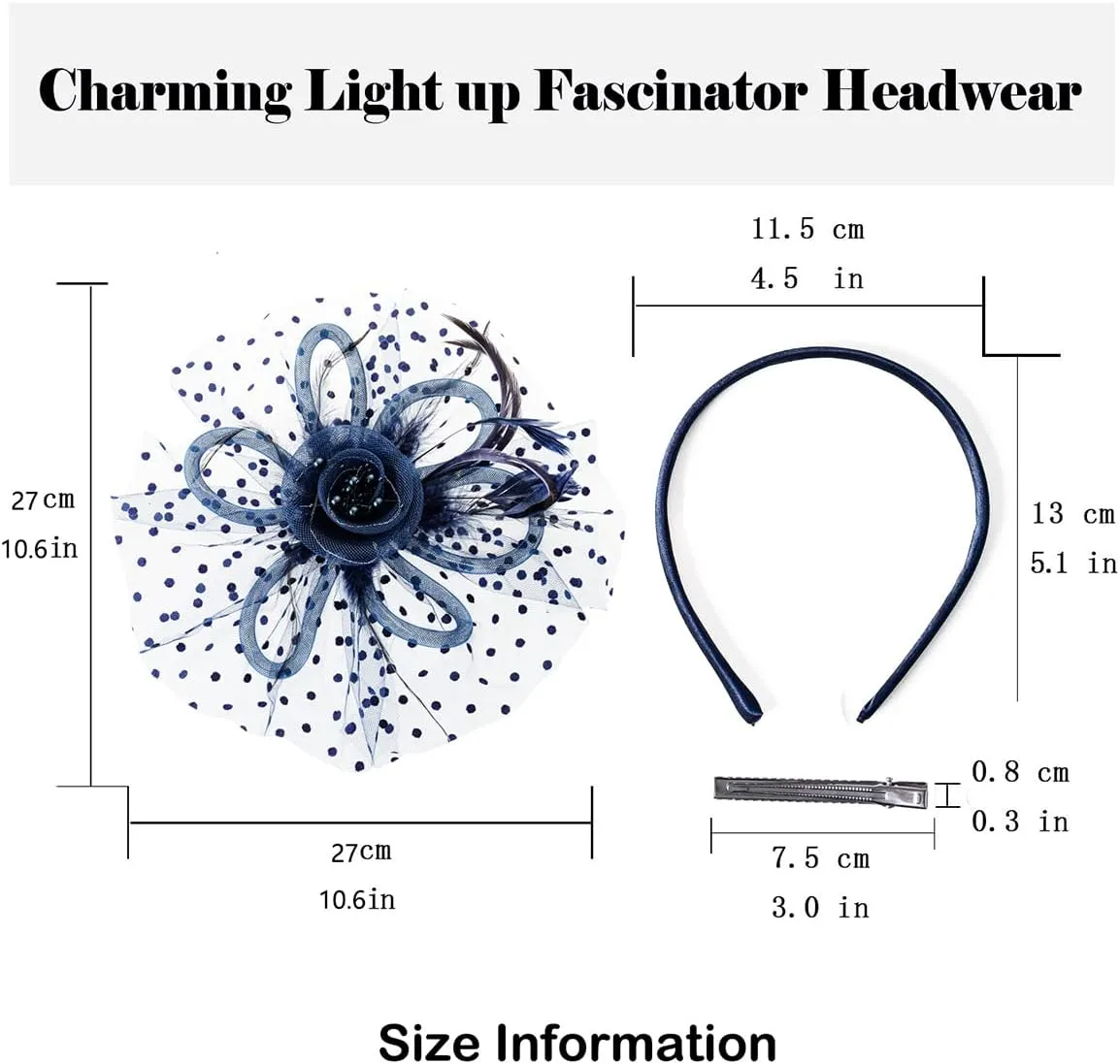 LED Light up Fascinator Hats Kentucky Fascinator Derby Flower Headband Feather Mesh Wedding Hair Clip for Women