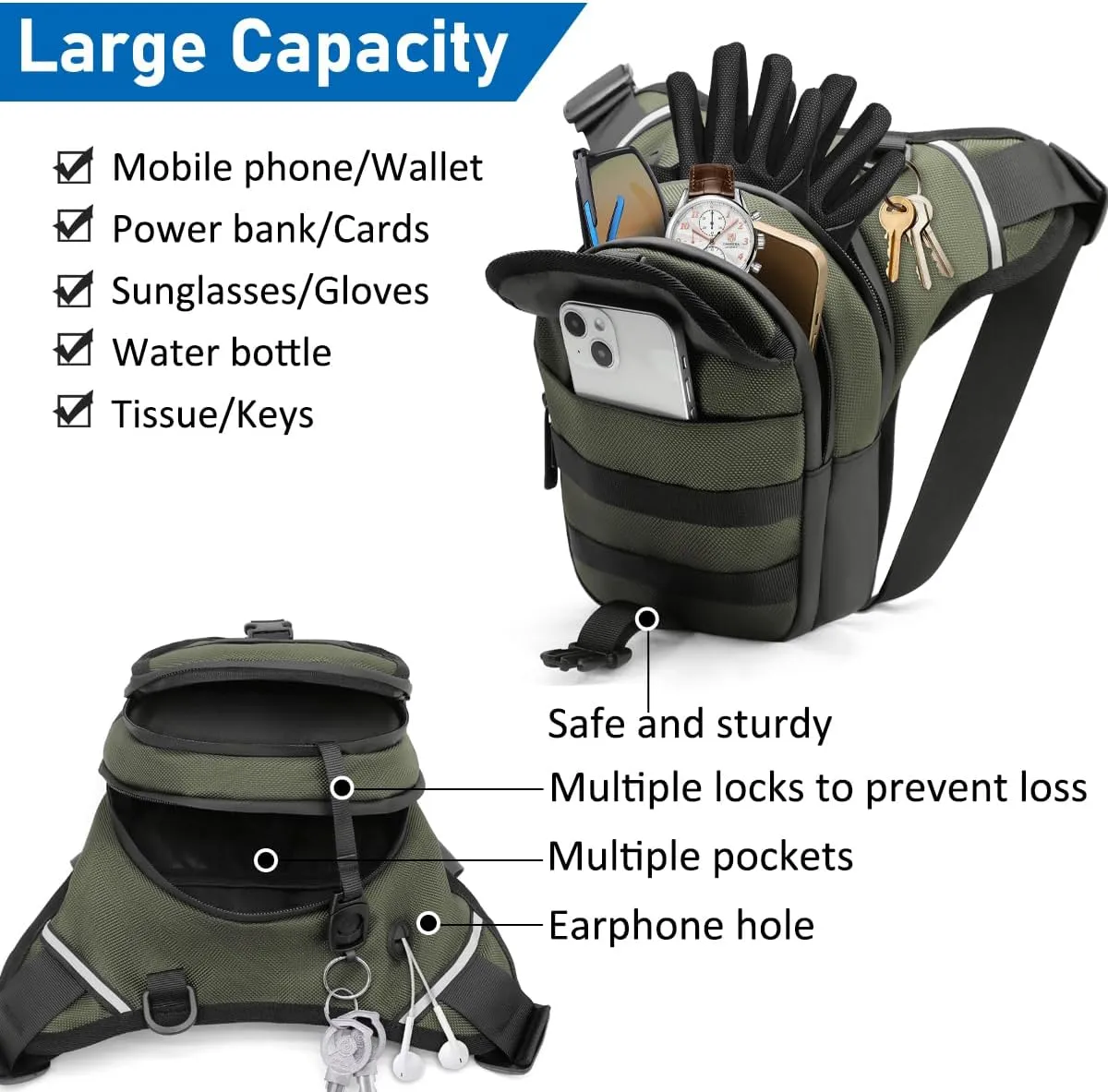 Leg Bag for Men and Women Motorcycle Waist Thigh Bag Bicycle Leg Pack Tactical Military Drop Leg Pack Pouch (Green)