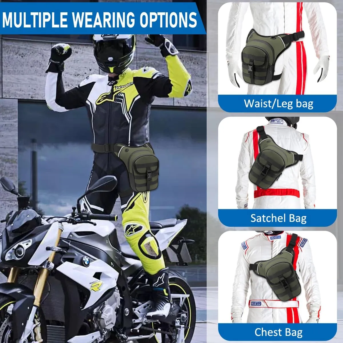 Leg Bag for Men and Women Motorcycle Waist Thigh Bag Bicycle Leg Pack Tactical Military Drop Leg Pack Pouch (Green)