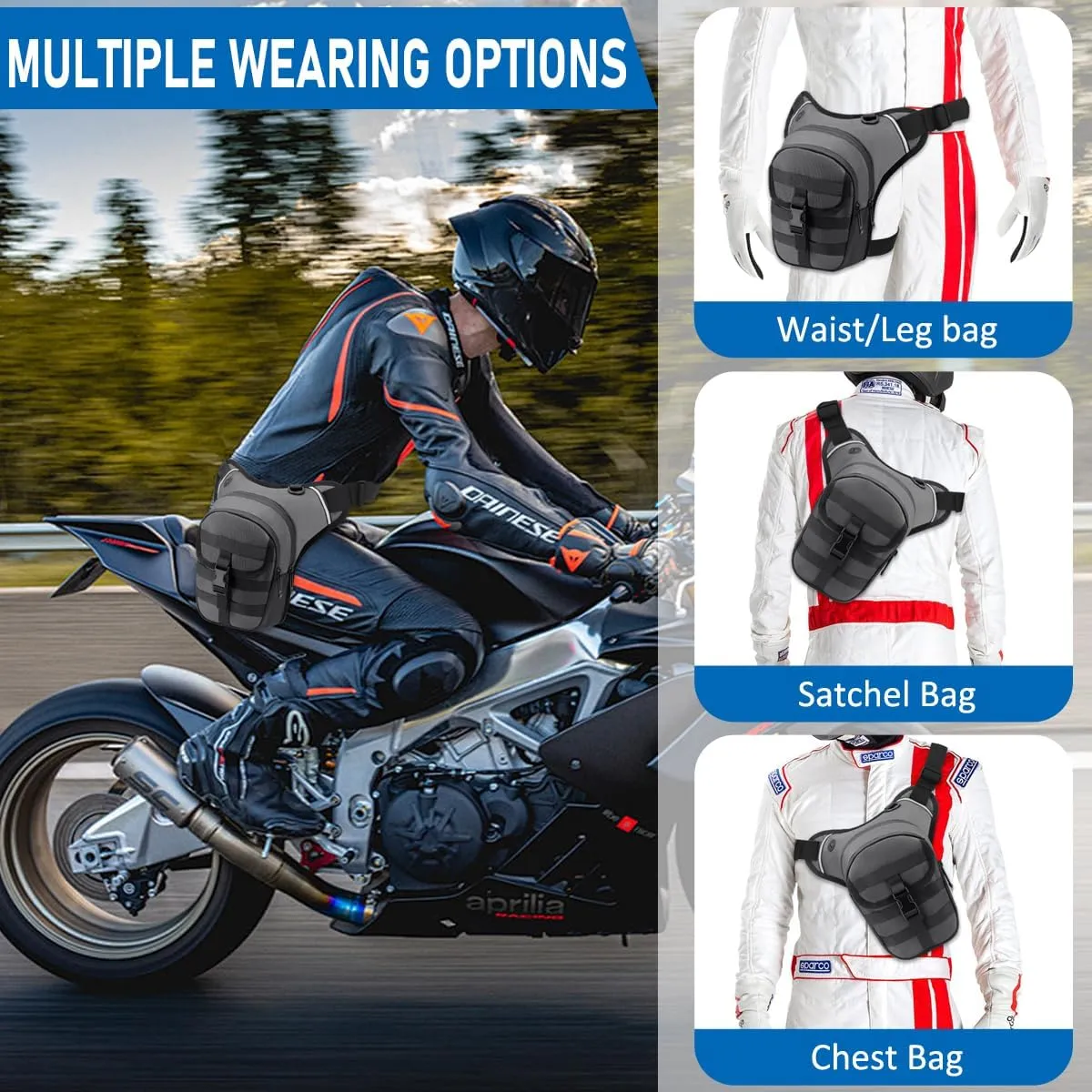 Leg Bag for Men and Women Motorcycle Waist Thigh Bag Bicycle Leg Pack Tactical Military Drop Leg Pack Pouch (Grey)