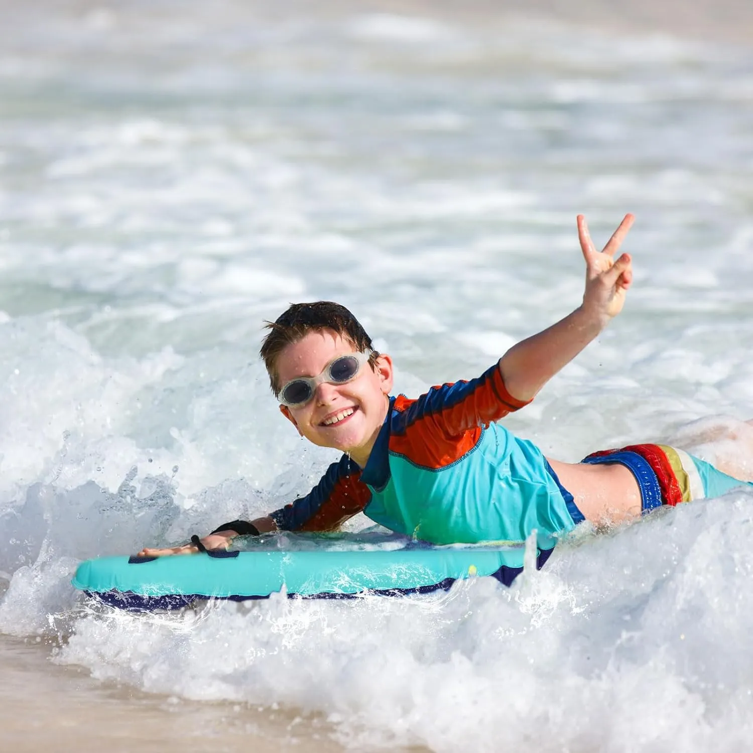 Leitee 2Pcs Inflatable Surf Body Board with Handles, Inflatable Surfboard for Beach Lightweight Swim Floating Surfboard for Kids Learning Surfing, 27.5"x21.7"x5.9"