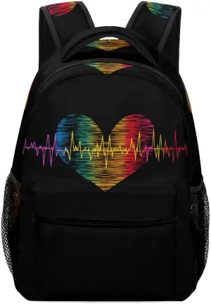LGBT Heartbeat Lesbian Gays Love Laptop Backpack Durable Travel Daypack Casual Shoulder Bag for Sport Hiking