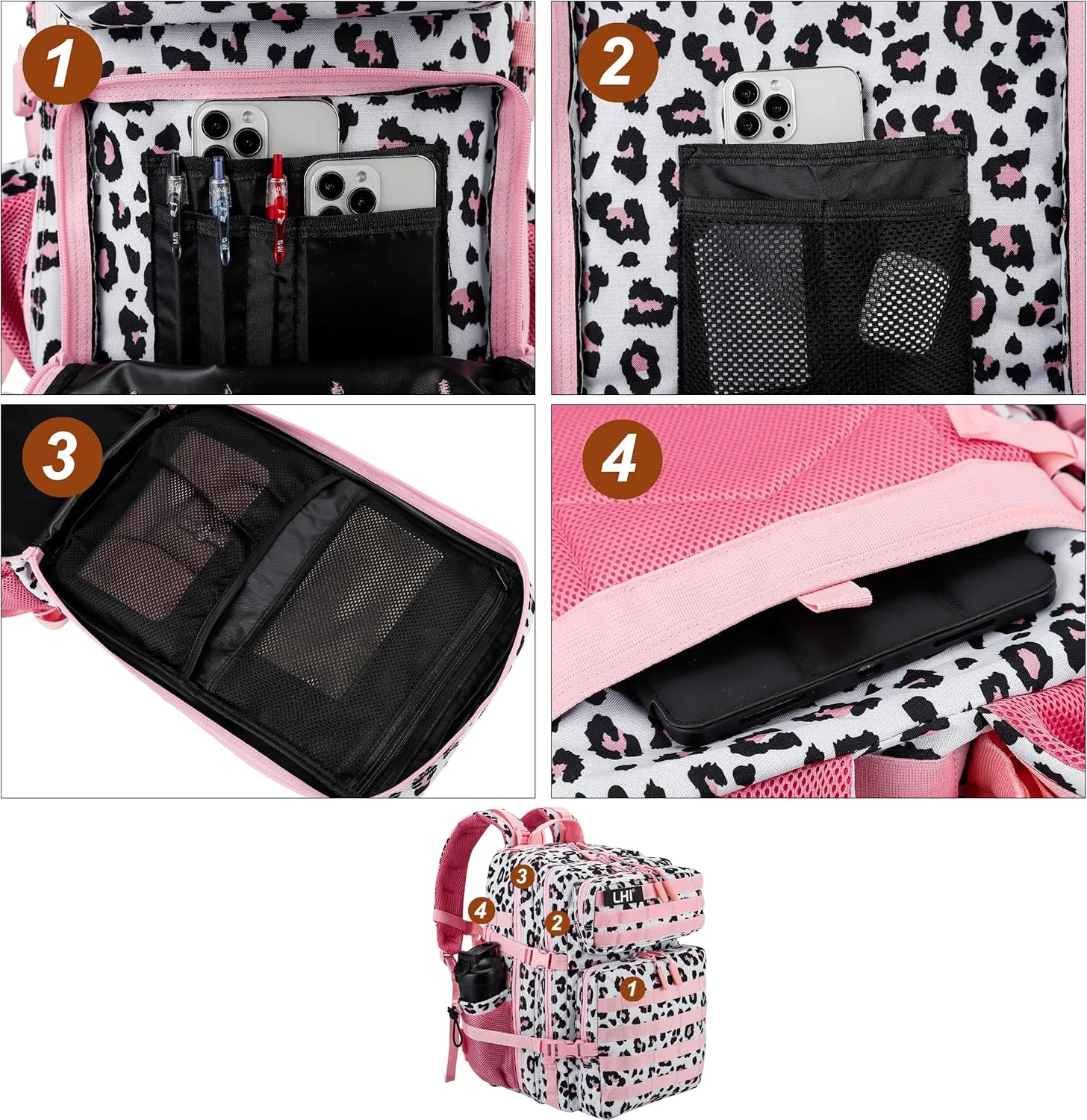 LHI Military Tactical Backpack for Men and Women 45L Army 3 Days Assault Pack Bag Large Rucksack with Molle System - Pink Leopard