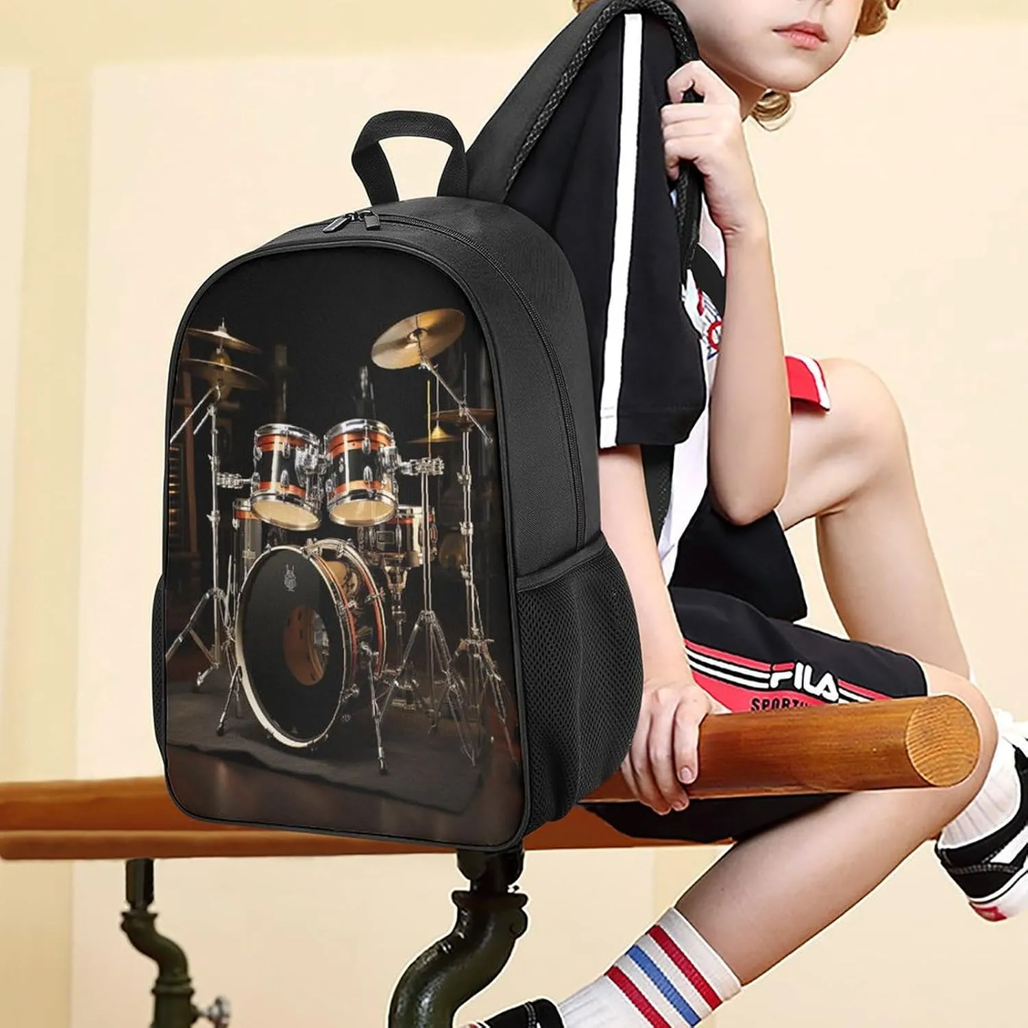 Lightweight Backpacks Cute Travel Bag Durable Drum Set Printing Small Travel Backpack For Women & Men