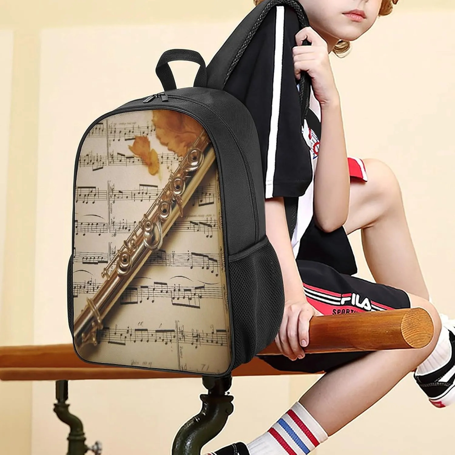 Lightweight Backpacks Cute Travel Bag Durable Flute Music Printing Small Travel Backpack For Women & Men