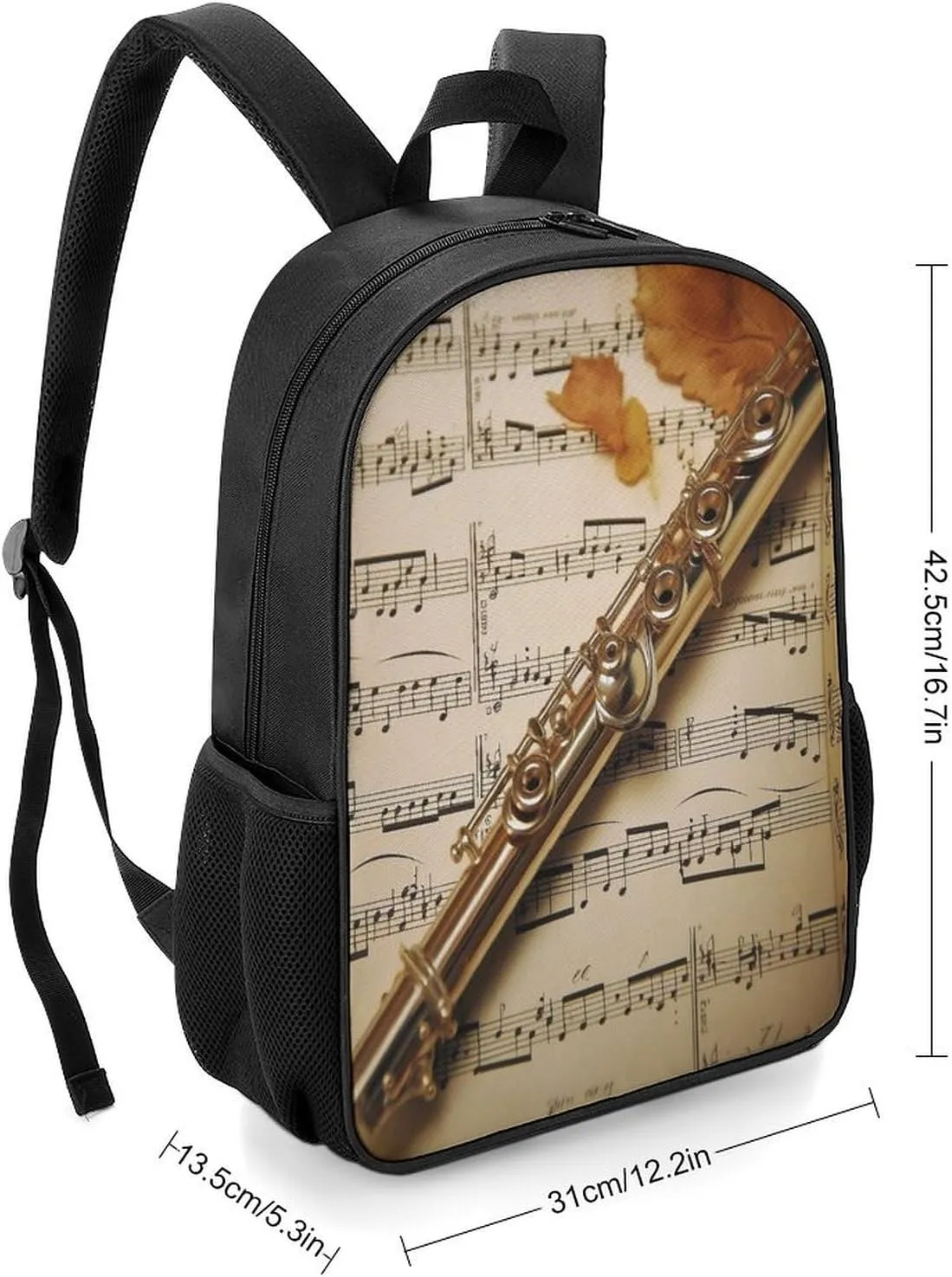 Lightweight Backpacks Cute Travel Bag Durable Flute Music Printing Small Travel Backpack For Women & Men
