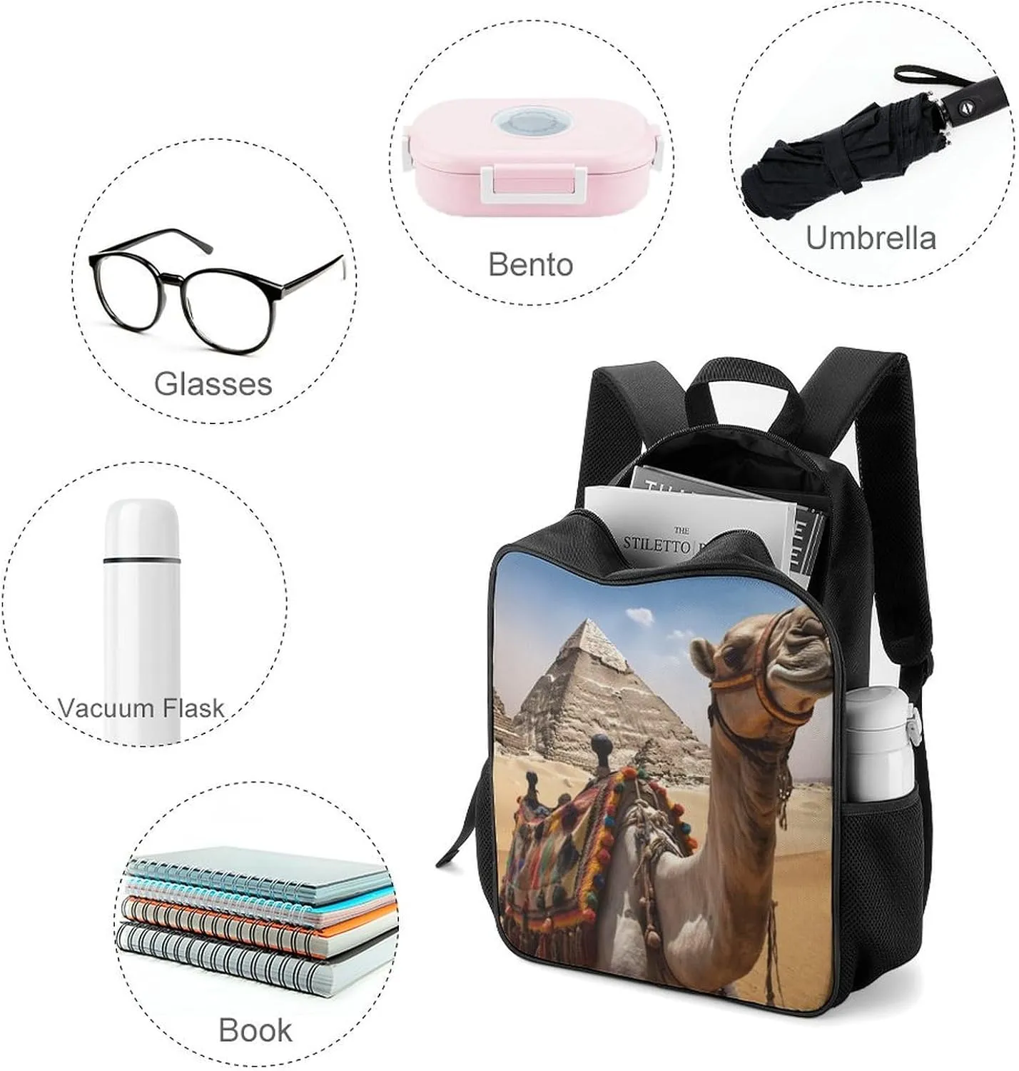 Lightweight Backpacks Cute Travel Bag Durable Pyramid Dromedary Printing Small Travel Backpack For Women & Men