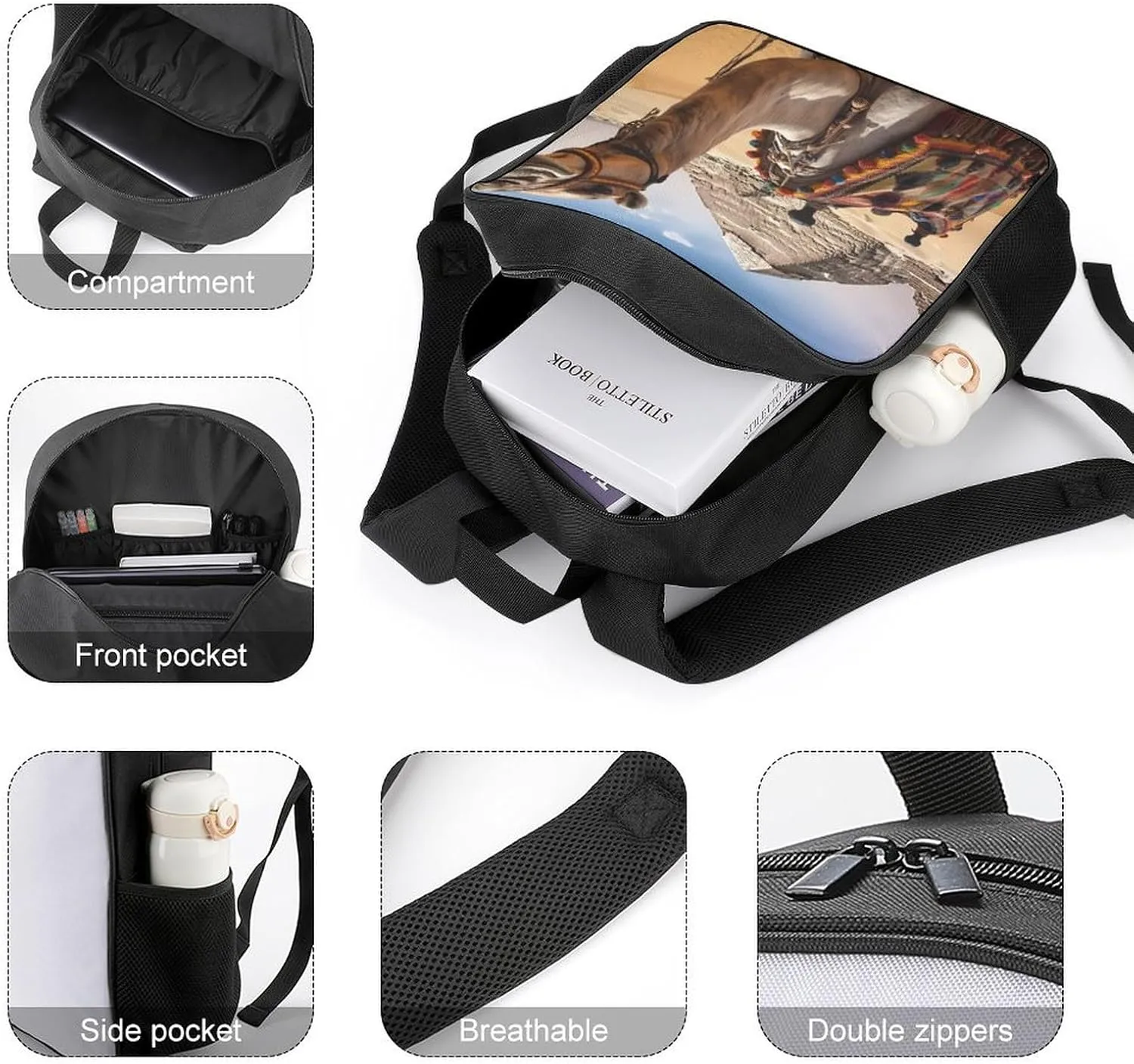 Lightweight Backpacks Cute Travel Bag Durable Pyramid Dromedary Printing Small Travel Backpack For Women & Men