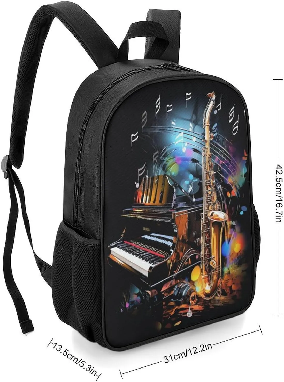 Lightweight Backpacks Cute Travel Bag Durable Saxophone And Piano Printing Small Travel Backpack For Women & Men