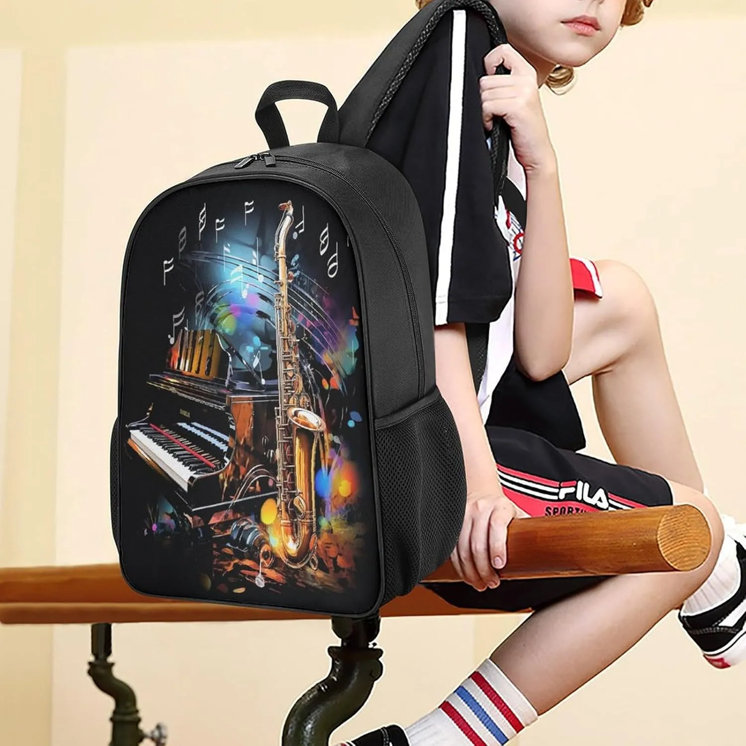 Lightweight Backpacks Cute Travel Bag Durable Saxophone And Piano Printing Small Travel Backpack For Women & Men