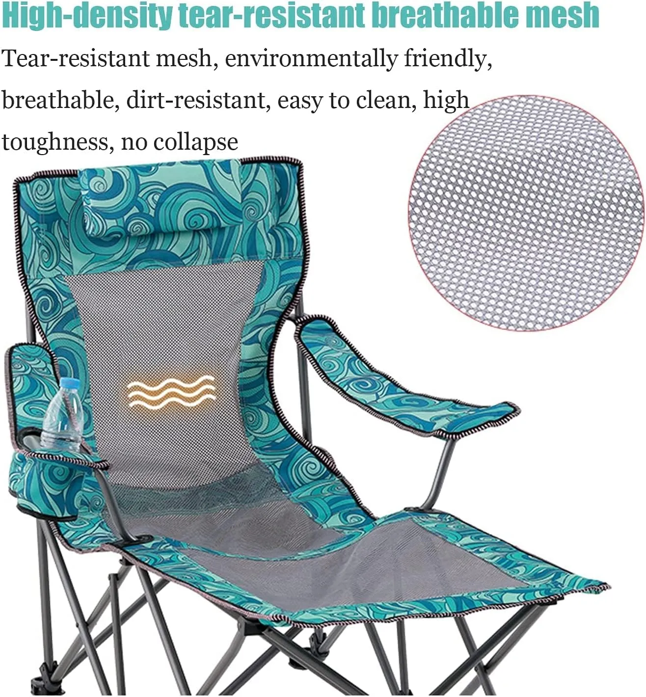 Lightweight Camping Chair Portable Camping Chair with Footrest Mesh Backrest Folding Reclining Lunch Break Bed Sitting Lying Dual-Purpose Beach Seat Outdoor Hiking (Color : A)