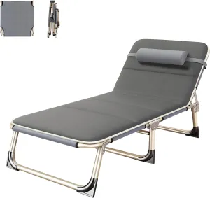 Lightweight Portable Folding Camping Cot Reclining Lounger Chair Single Person Lounger for Camping Office Lunch Break Outdoor (cotton pad) , Folding Bed , Folding Bed , Lightweight Portable Folding