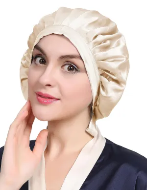 LilySilk 100% Mulberry Silk Bonnet Flat Front Silk Night Sleep Cap Adjustable Hair Wrap for Sleeping, Gravel Gold