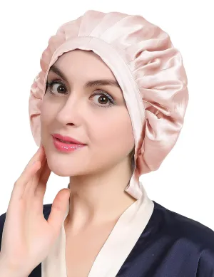 LilySilk 100% Mulberry Silk Bonnet Flat Front Silk Night Sleep Cap Adjustable Hair Wrap for Sleeping, Light Beige
