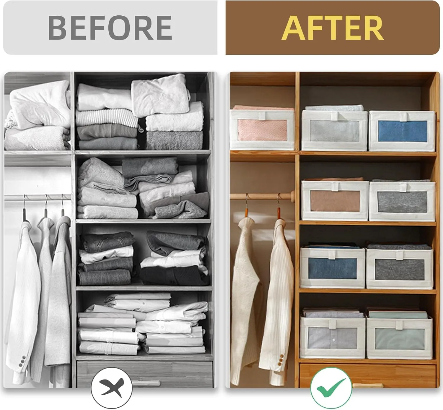 Linen Closet Organizers And Storage, 4 Pack Closet Storage Bins Linen Closet Baskets for Closet Organization Foldable Closet Organizer Bins with Clear Window For Organizing Clothing, Jeans, Shelves