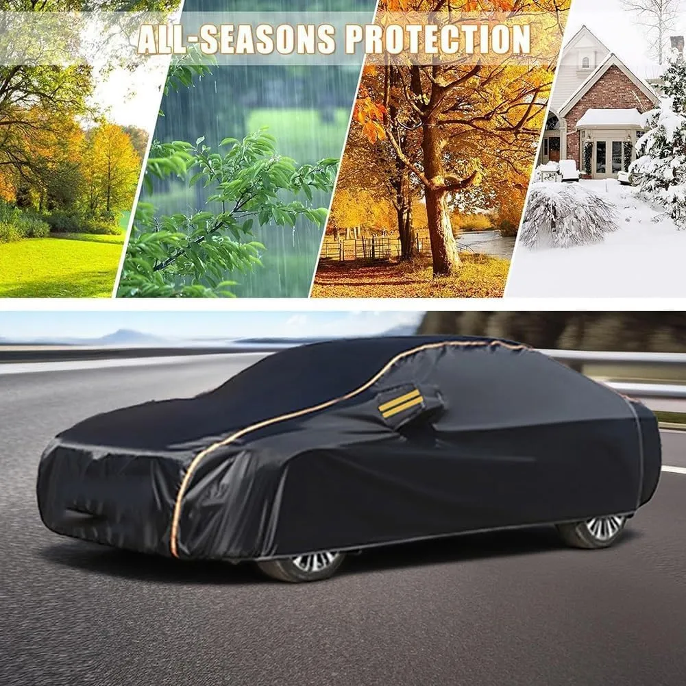 LinGKon Waterproof Car Cover for Daimler Double Six Vanden Plas 1972-1989 Full Car Covers All Weather Sun Rain UV Outdoor Protection Tarpaulin Breathable Dustproof with Zipper & Reflective Strips(Silv