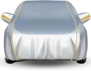 LinGKon Waterproof Car Cover for Daimler Double Six Vanden Plas 1972-1989 Full Car Covers All Weather Sun Rain UV Outdoor Protection Tarpaulin Breathable Dustproof with Zipper & Reflective Strips(Silv